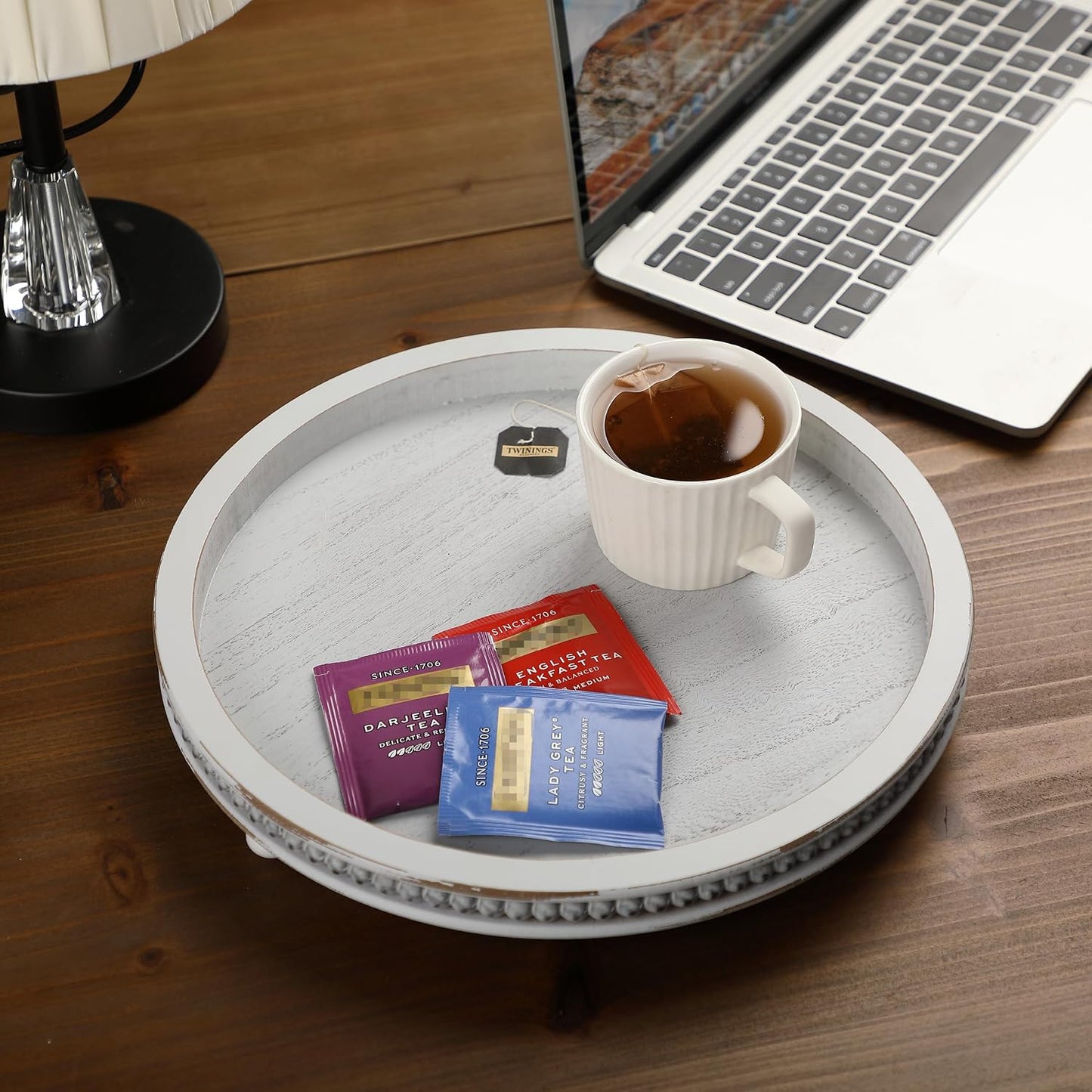 Wooden Round Tray / Light Gray