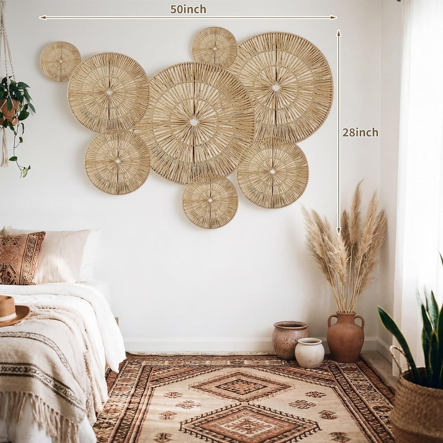 Boho Wall Baskets Decor Large Hanging Woven Wicker Wall Art 23 / Set of 8