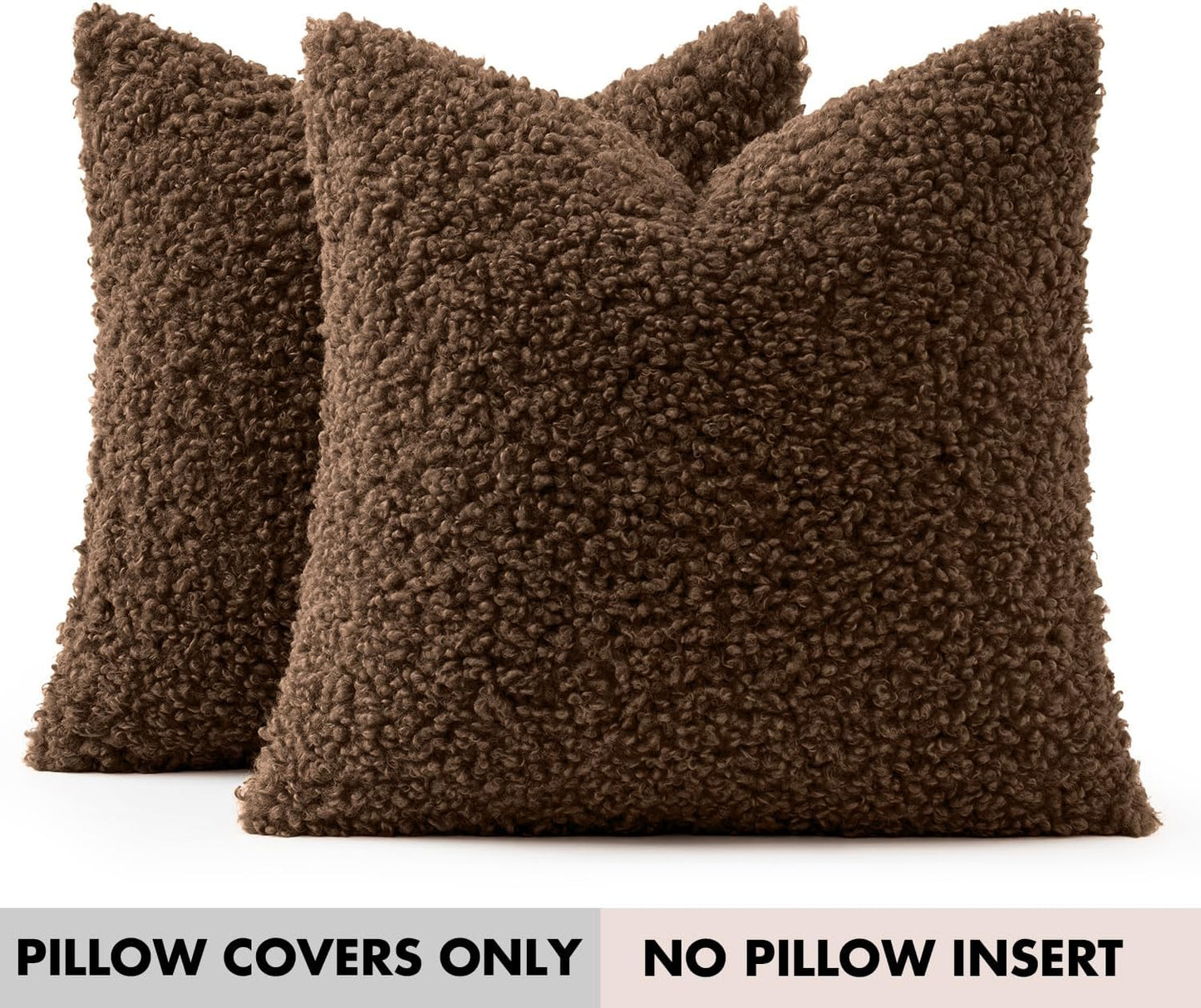 Faux Fur Throw Pillow Covers Boucle Neutral Decorative Sherpa Fuzzy / 18 x 18 / Chestnut / Set of 2