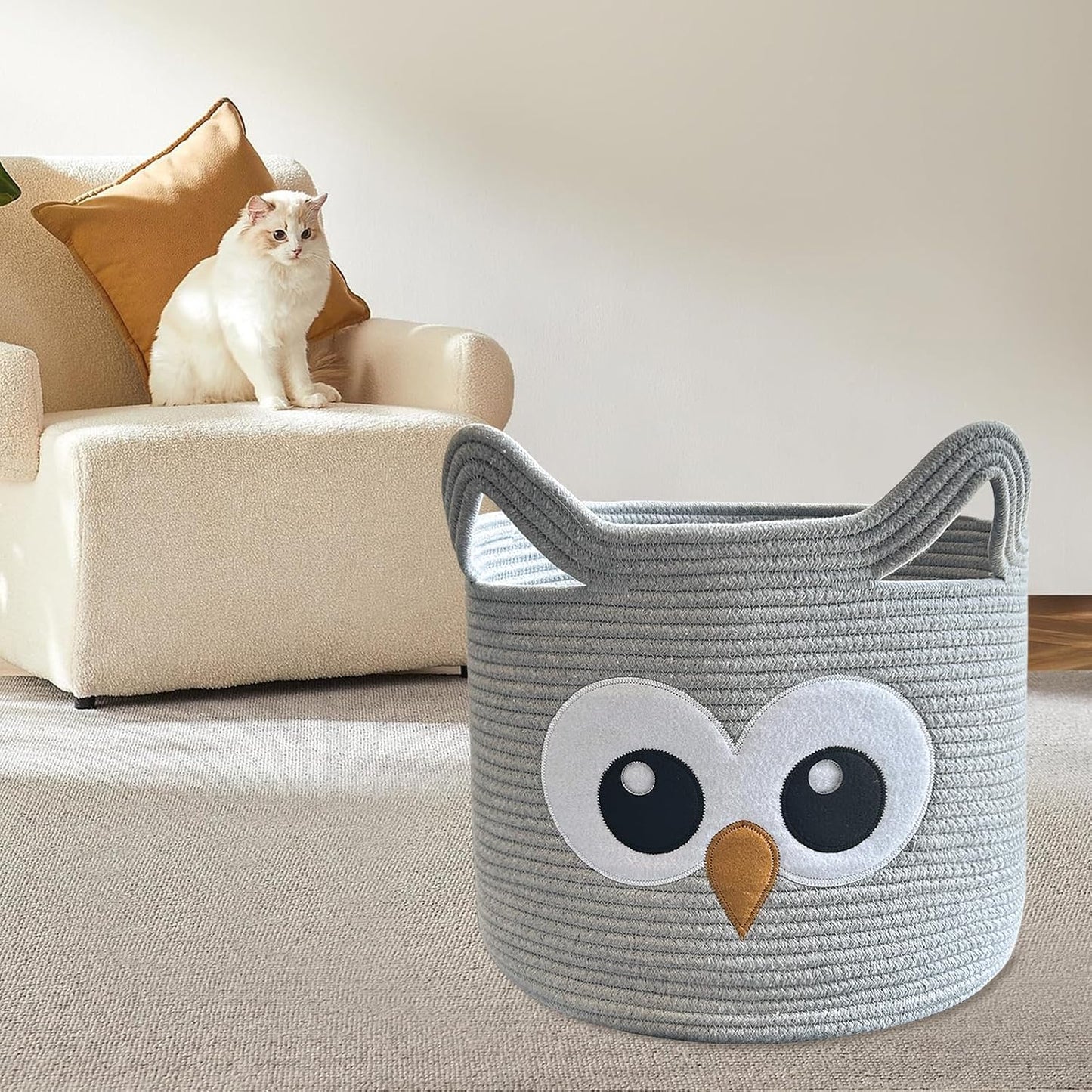 Owl Storage Basket for Gift Foldable Nursery Animal Toy Basket / Light Grey / Grey Owl