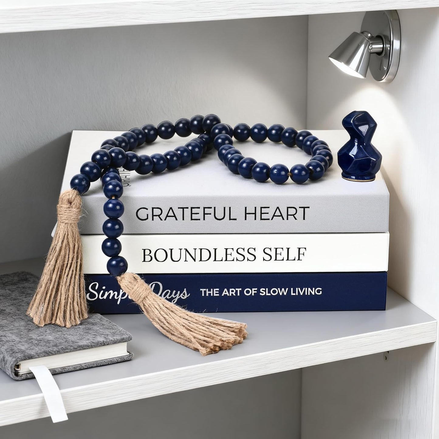 Navy Blue Decorative Books Minimalist Linen Hardcover Beaded / Navy Blue with Beads / Set of 3