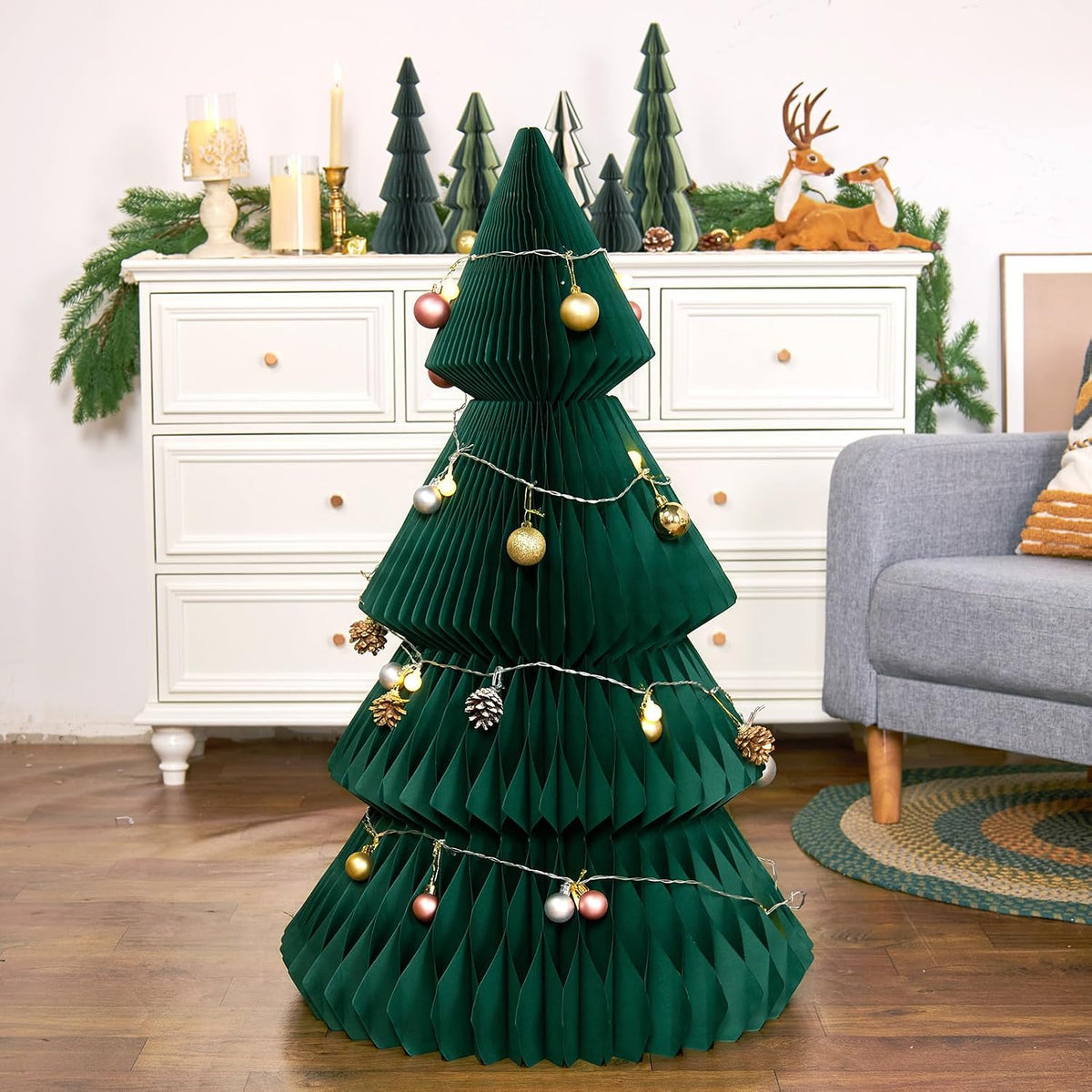 FESTGLOX Gold Christmas Tree Decor, Small Resin Christmas Tree Figurines