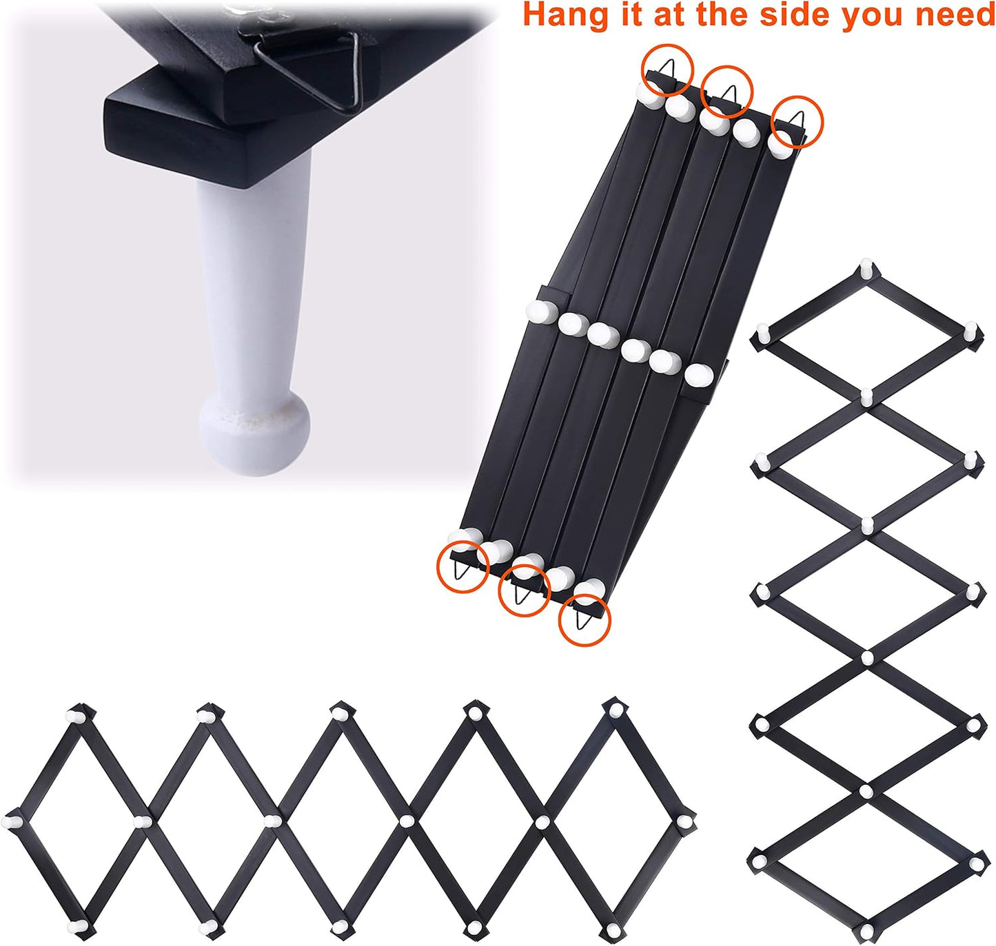 Accordian Wall Hanger: Wooden Coat Rack Wall Mounted, Hat Racks for Baseball Caps, Mug Rack, 16 Peg Hooks, Black & White