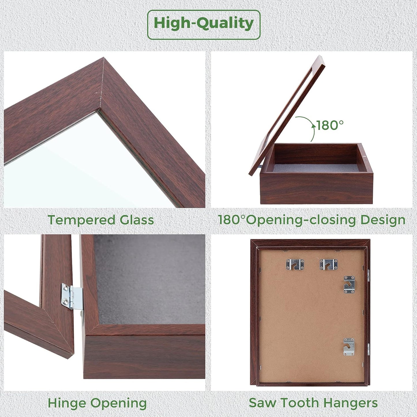 8.5x11 Shadow Box Frame Display Case, 2-inch Depth (Walnut, 4 Pack) | Strengthened Glass Cover, Display Box for Wall