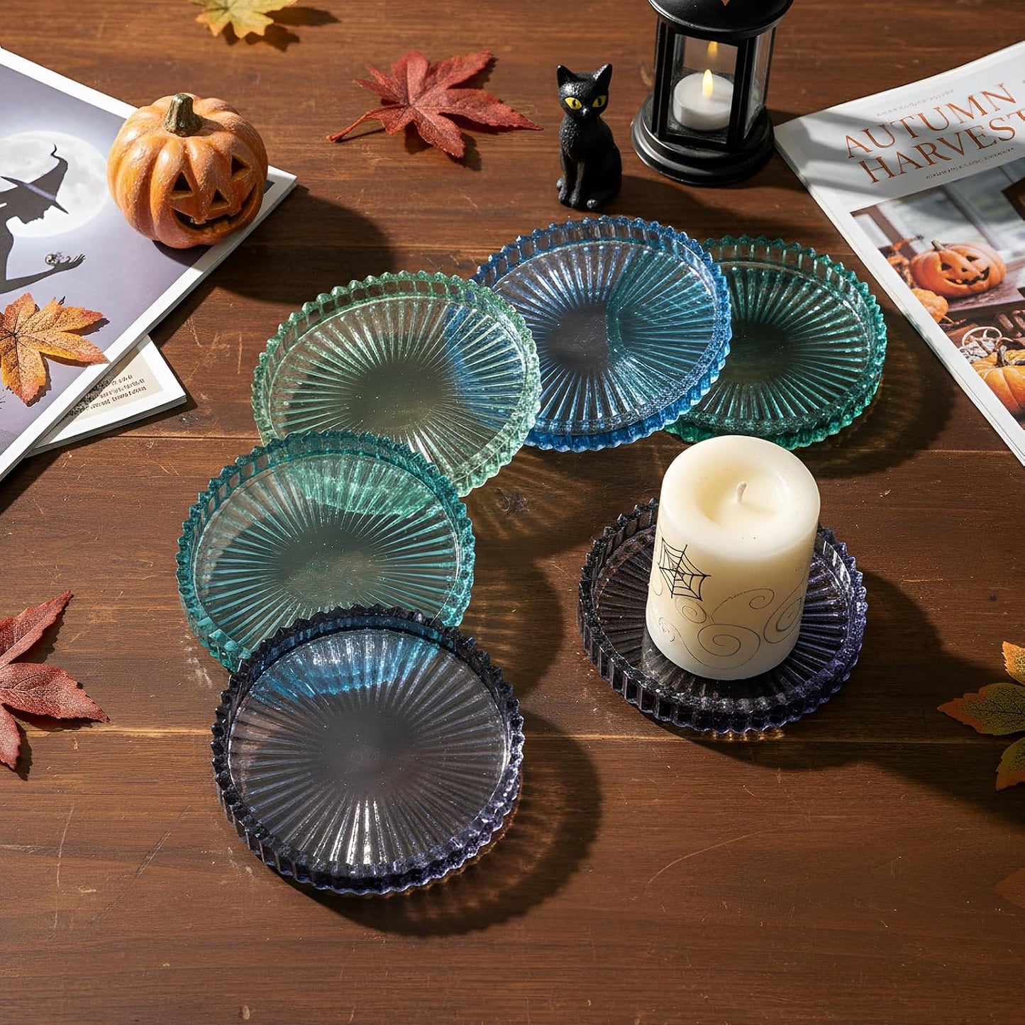 Modern Clear Glass Coasters for Drinks Colored Glass Crystal Coasters House / Blue / Set of 8