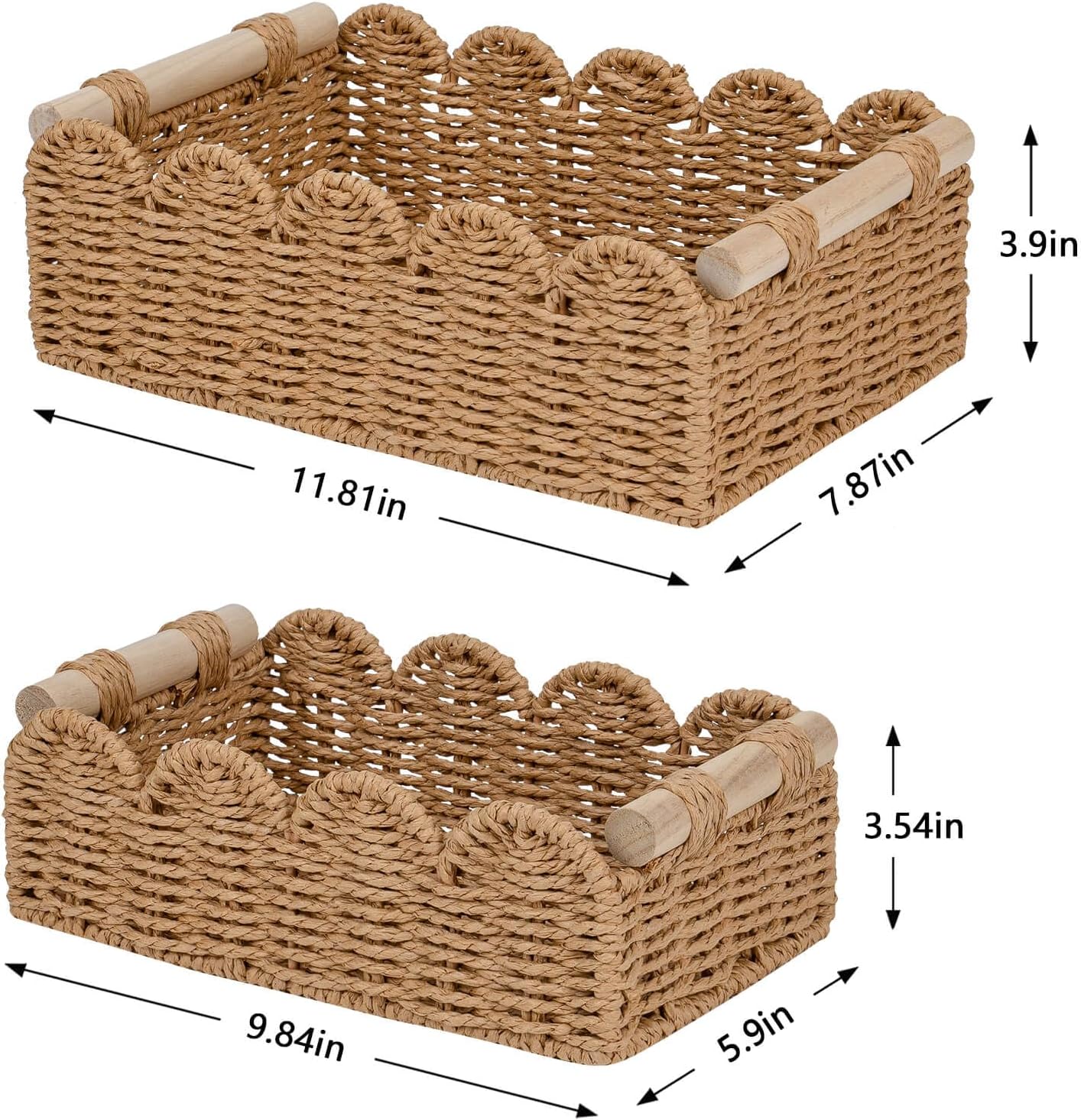 Scalloped Decorative Baskets for Over Toilet Shelves / Neutral / Small