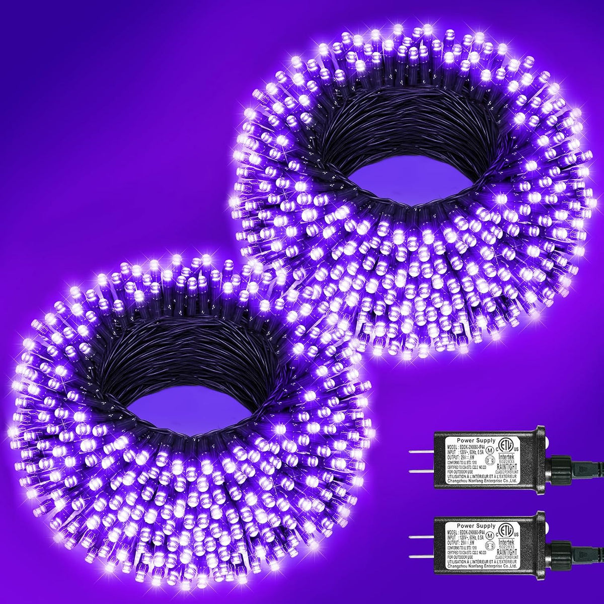 2 Pack Halloween Lights Outdoor, Total 200FT 600 LED Purple String Lights