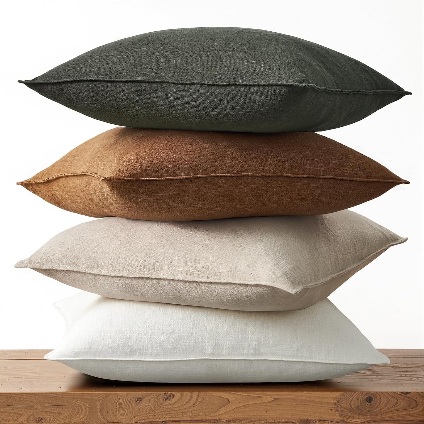 Linen Soild Decorative Throw Lumbar Pillow Covers Soft Accent / Gold Olive / 20 x 12 / Set of 4