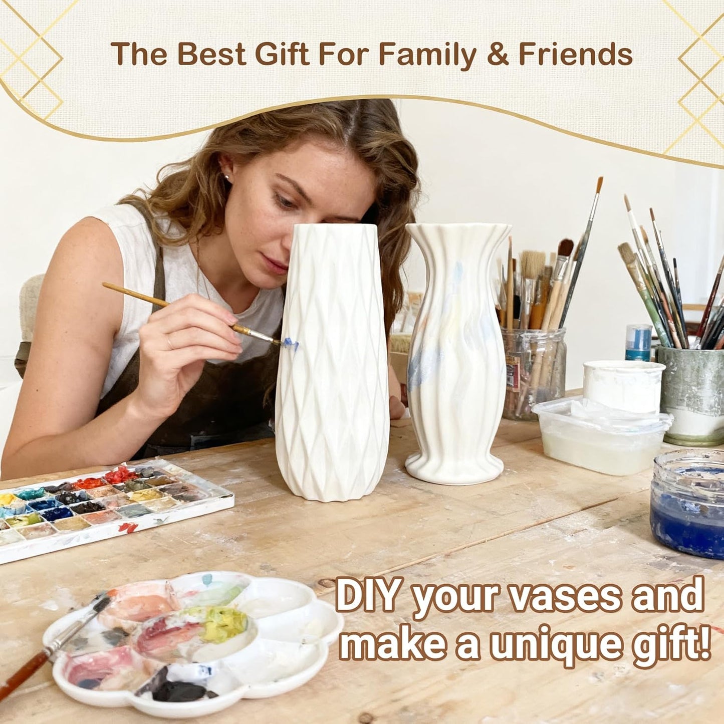 10-Piece Ceramic Vases Set / White / 8 Inch