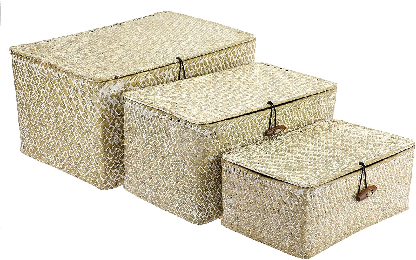 Wicker Storage Baskets / 14.6 x 9.5 x 7.3 / Large / Whitewash / Set of 3