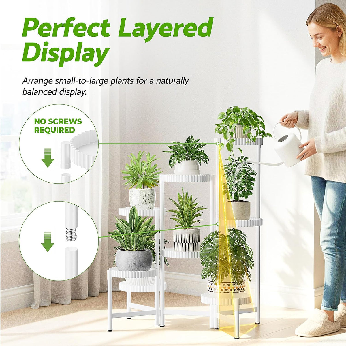 8 Tier Plant Stand Indoor Outdoor, Corner Tiered Fladable Plant Stands, Planter Display Rack for Multiple Plants, Iron