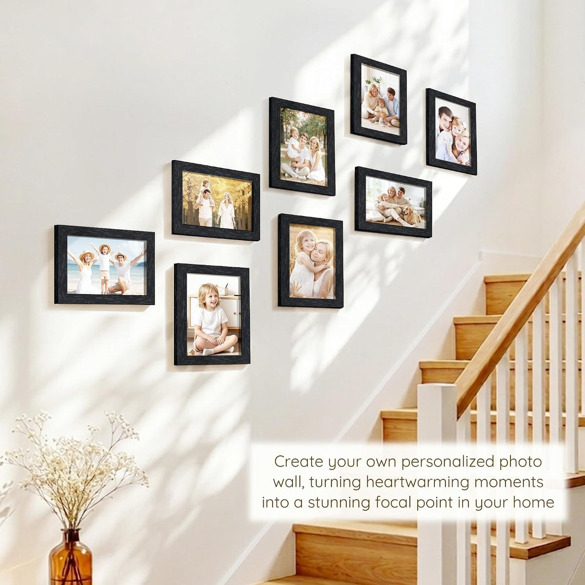 Wiscet 5x7 Picture Frame Set of 16, Black Woodgrain | Photo Frame with HD Plexiglass, for Wall or Tabletop Display