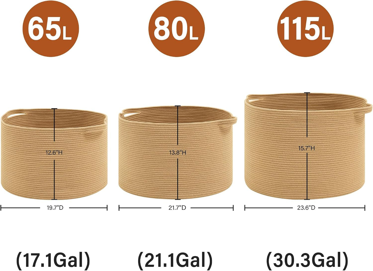 Collapsible Handle Cotton Rope Soft Woven Fabric Storage Organizer Clothes Toys / Camel / 65L