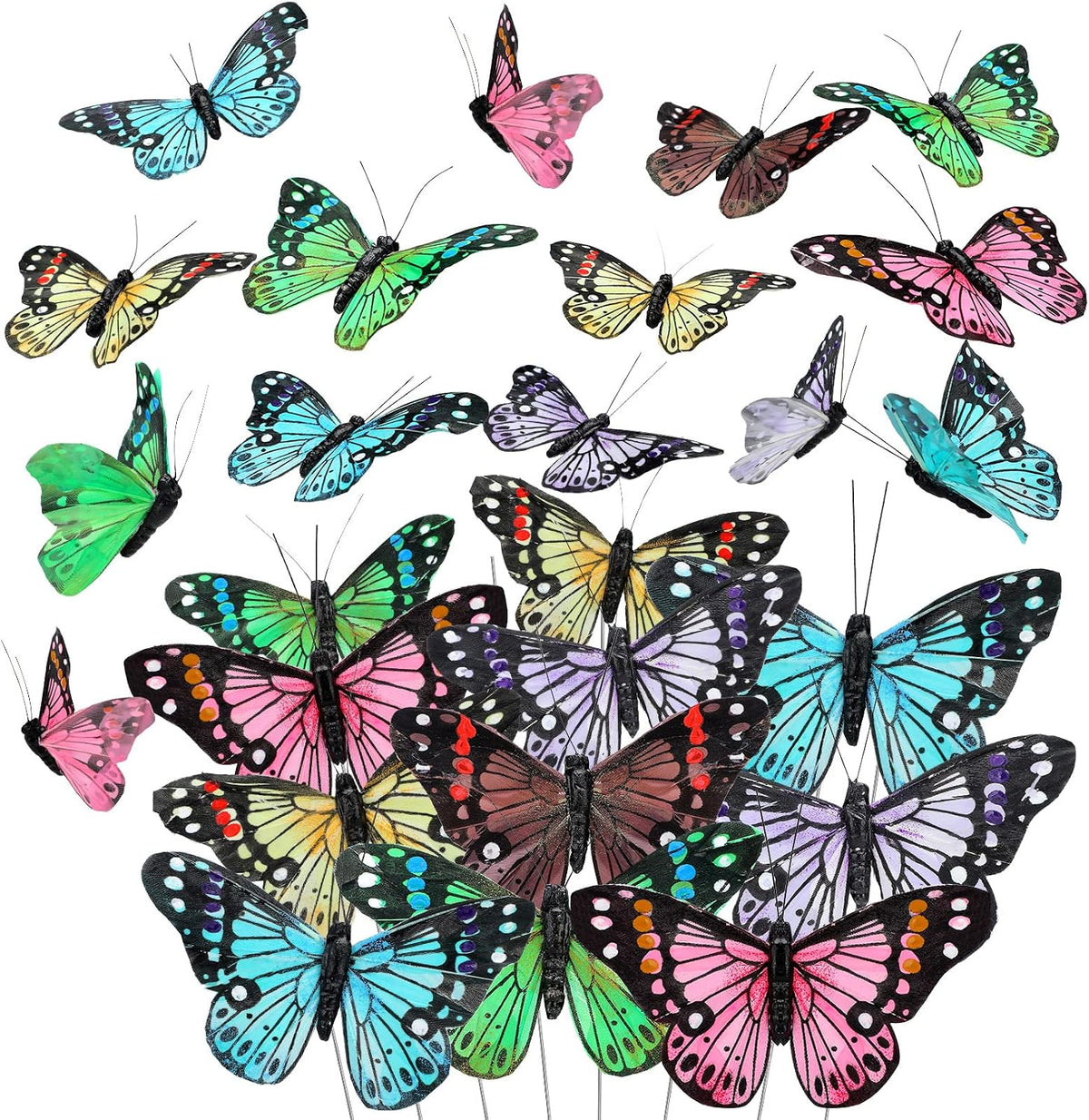 Giegxin 24 Pcs Monarch Butterfly Picks Artificial with Wire,Fresh Colors