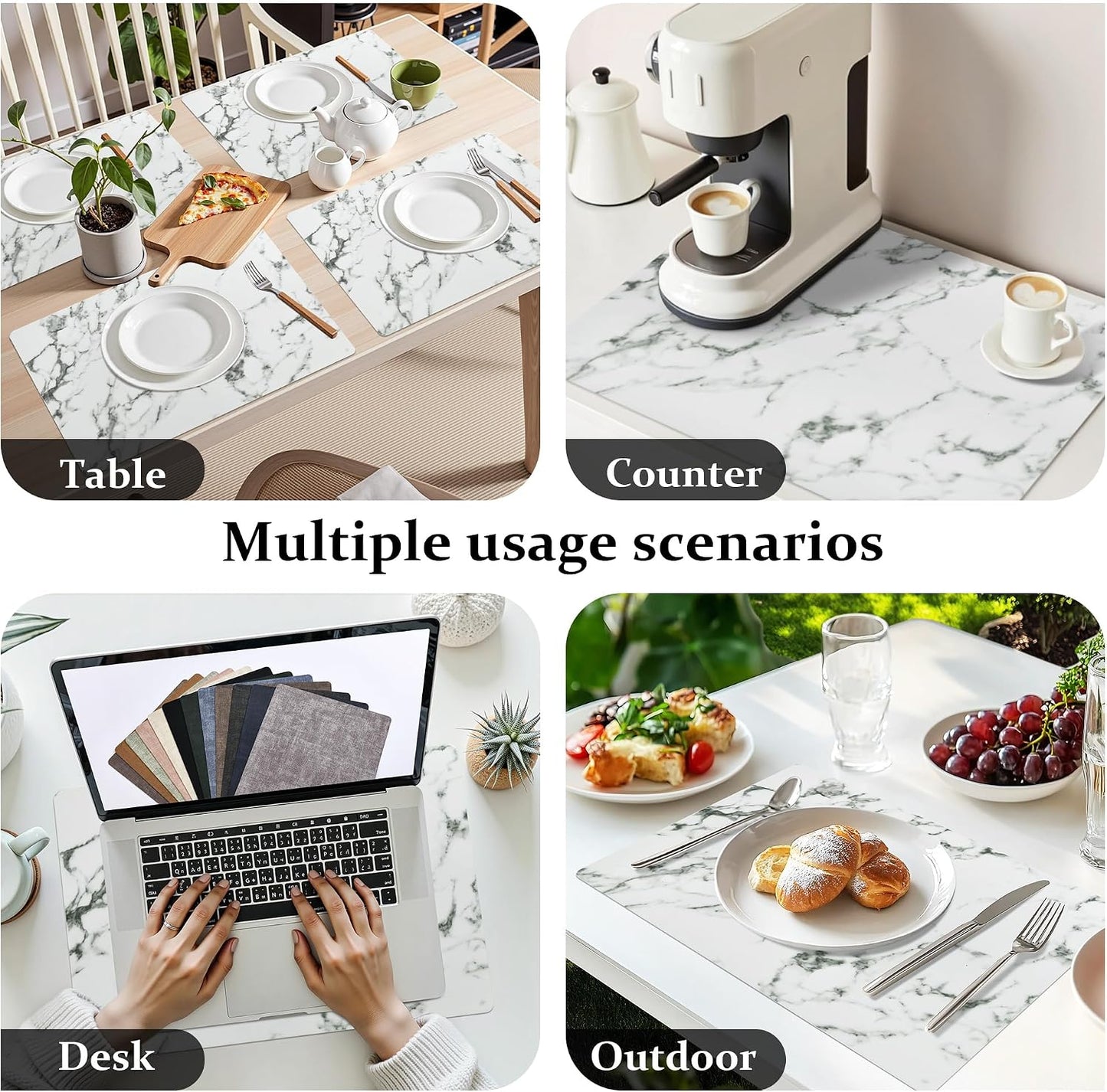 FROMHEART Faux Leather PU Placemats Set of 8 (Marble,11.8" x 17") | Waterproof,Heat/Oil Stain-Resistant Table
