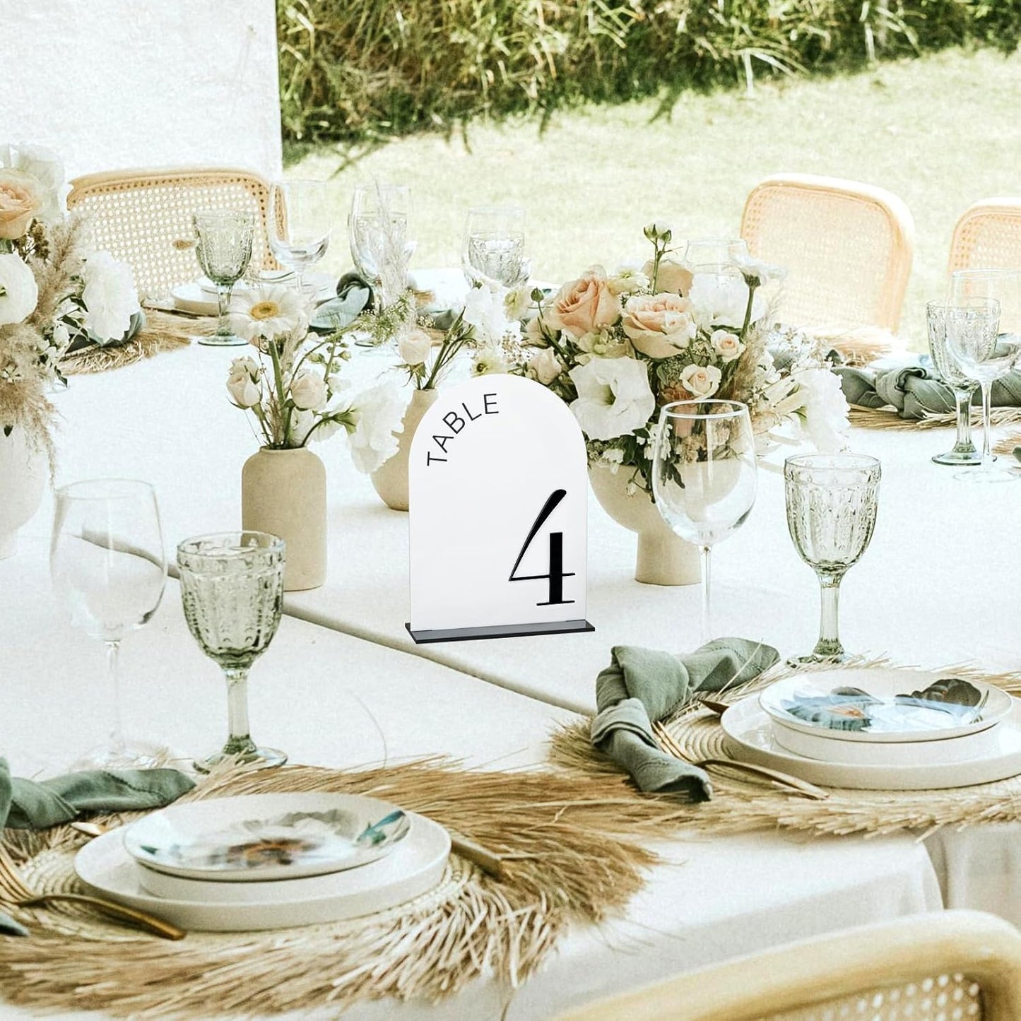 White Arch Wedding Table Numbers 1-15, Black Numbers and Stands | 15 Pack 5x7 Inch White Acrylic Arch Signs with Raised