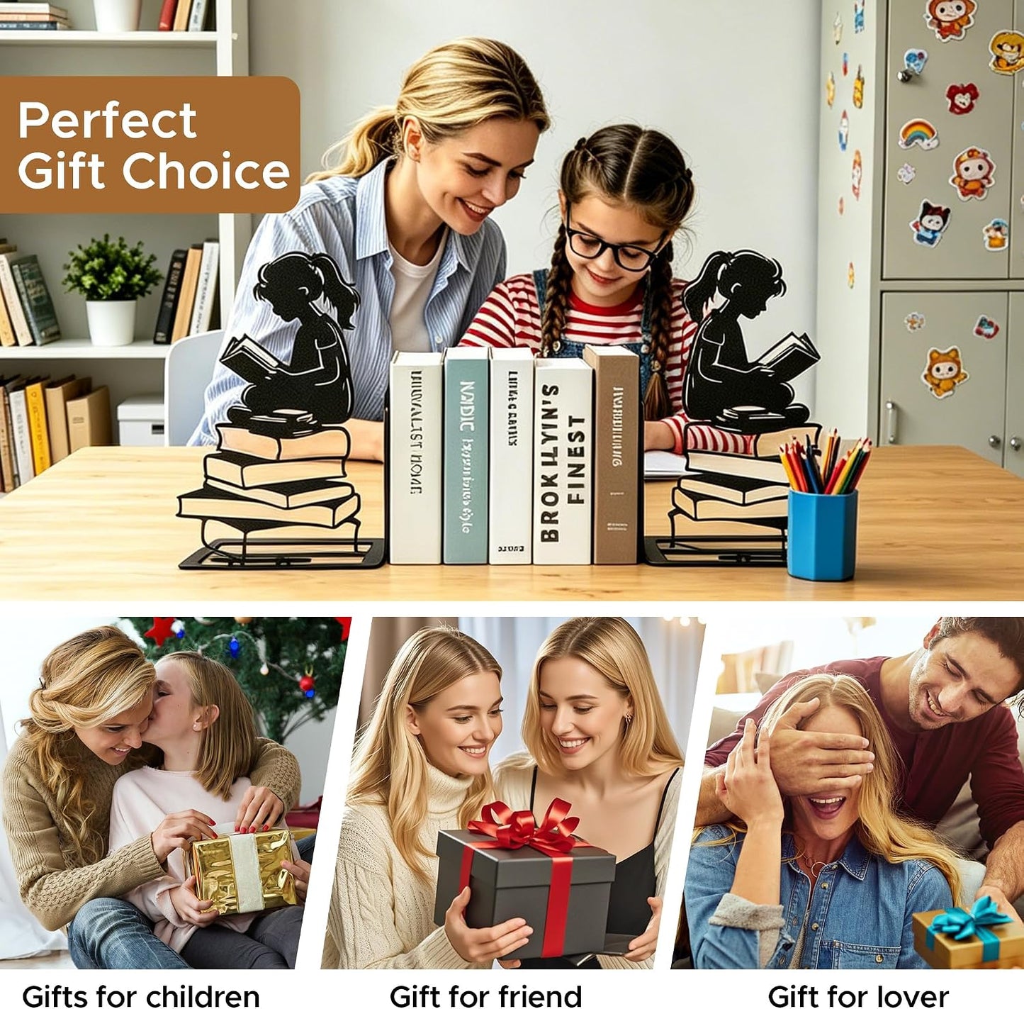 Foldable Metal Decorative Bookends / Girl