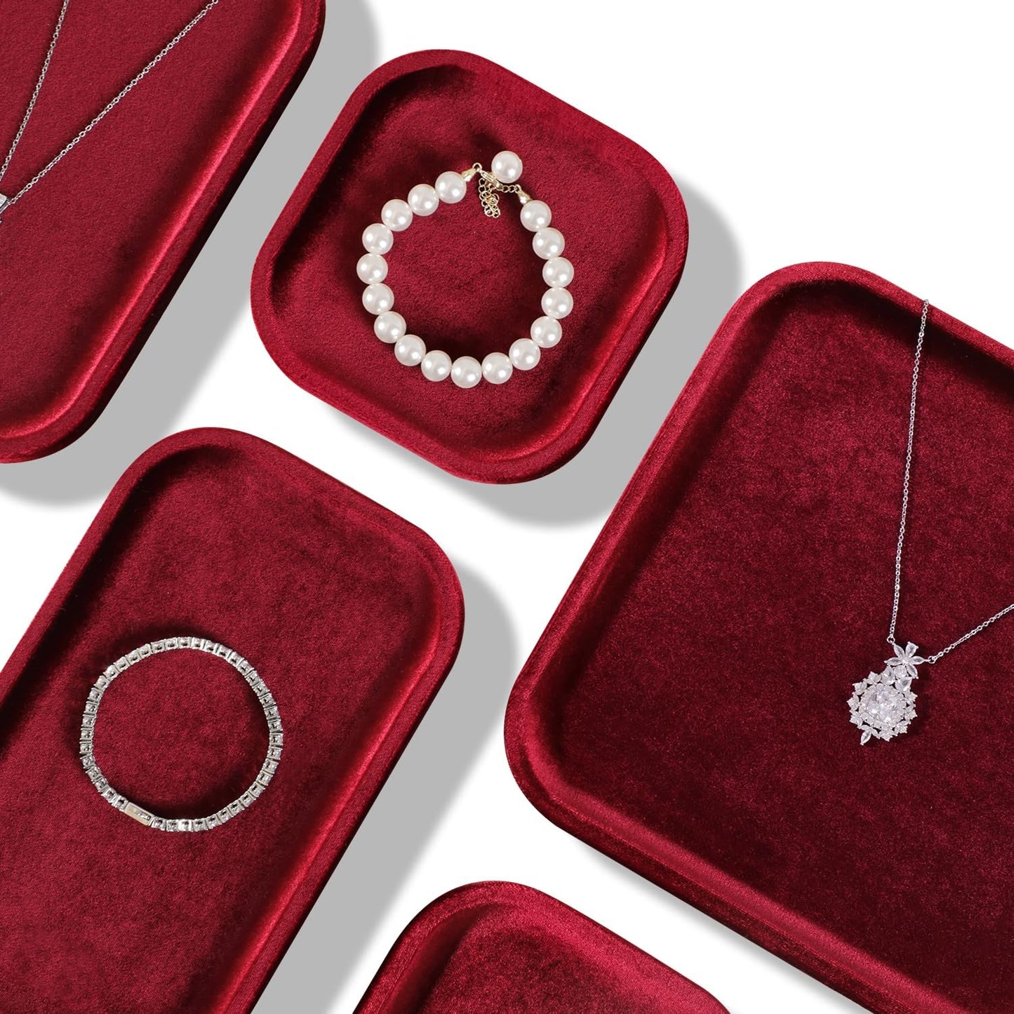 Resilient Velvet Jewelry Display Tray for Ring Earrings Bracelet Necklace / Red / 7.9 x 4.7