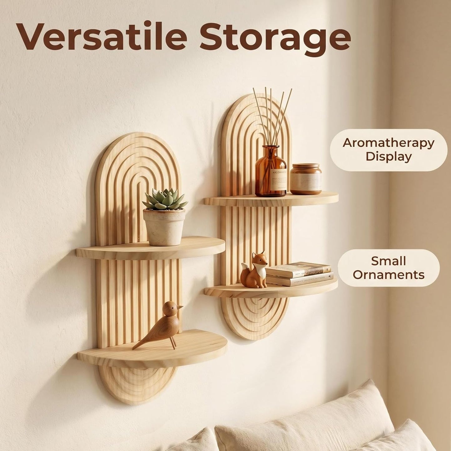 Boho Aesthetic Wall Shelves / Double Layer - Nature / 16.9 x 9.4 / Set of 2