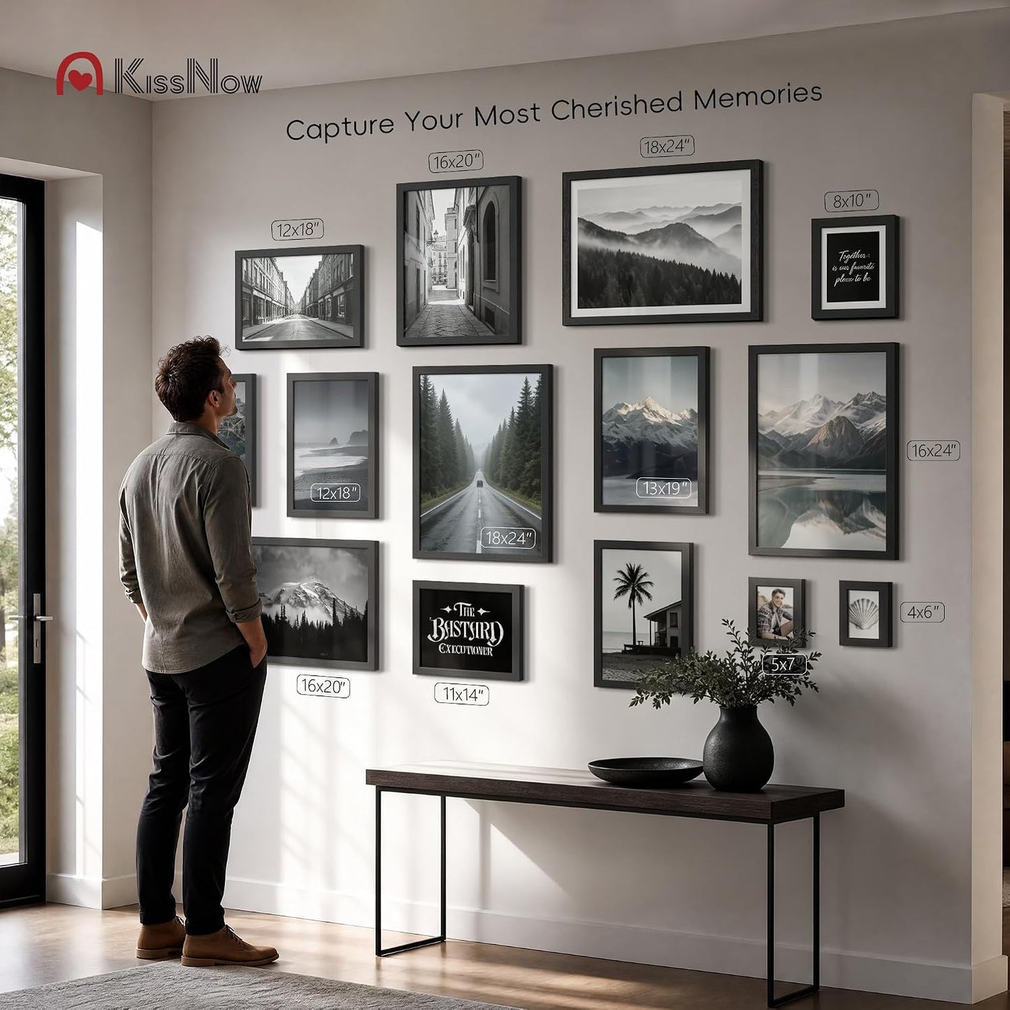 13x19 Picture Frame 4 Pack, Black Solid Wood, Gallery Wall Decor | Wall Hanging, Thick & Wide Border, Clear Plexiglass