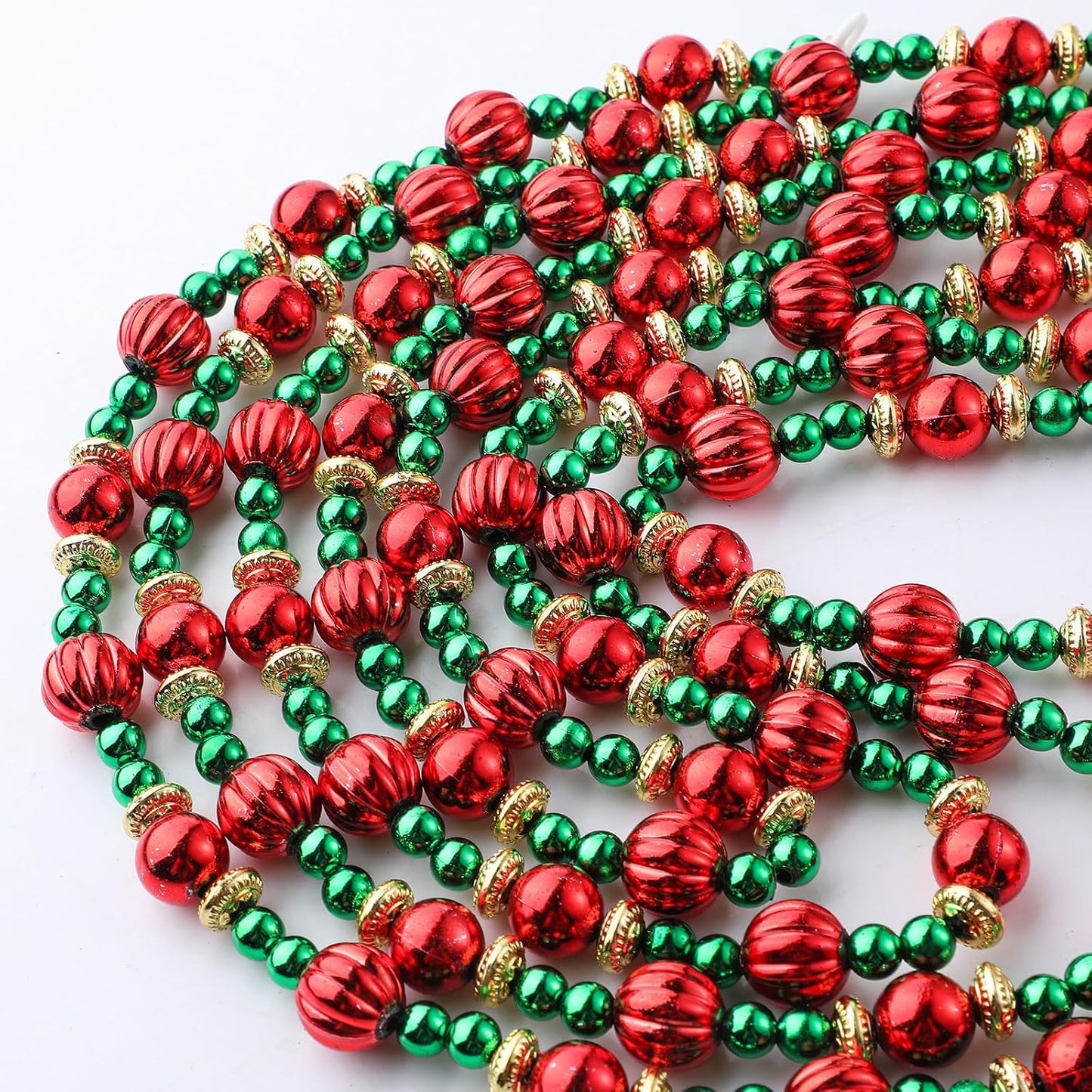 Geosar 12 Pcs 2 Pcs Bead Garland for Christmas Tree 9 Feet Red and Green | Twisted Pearl Beads with Gold Spacers