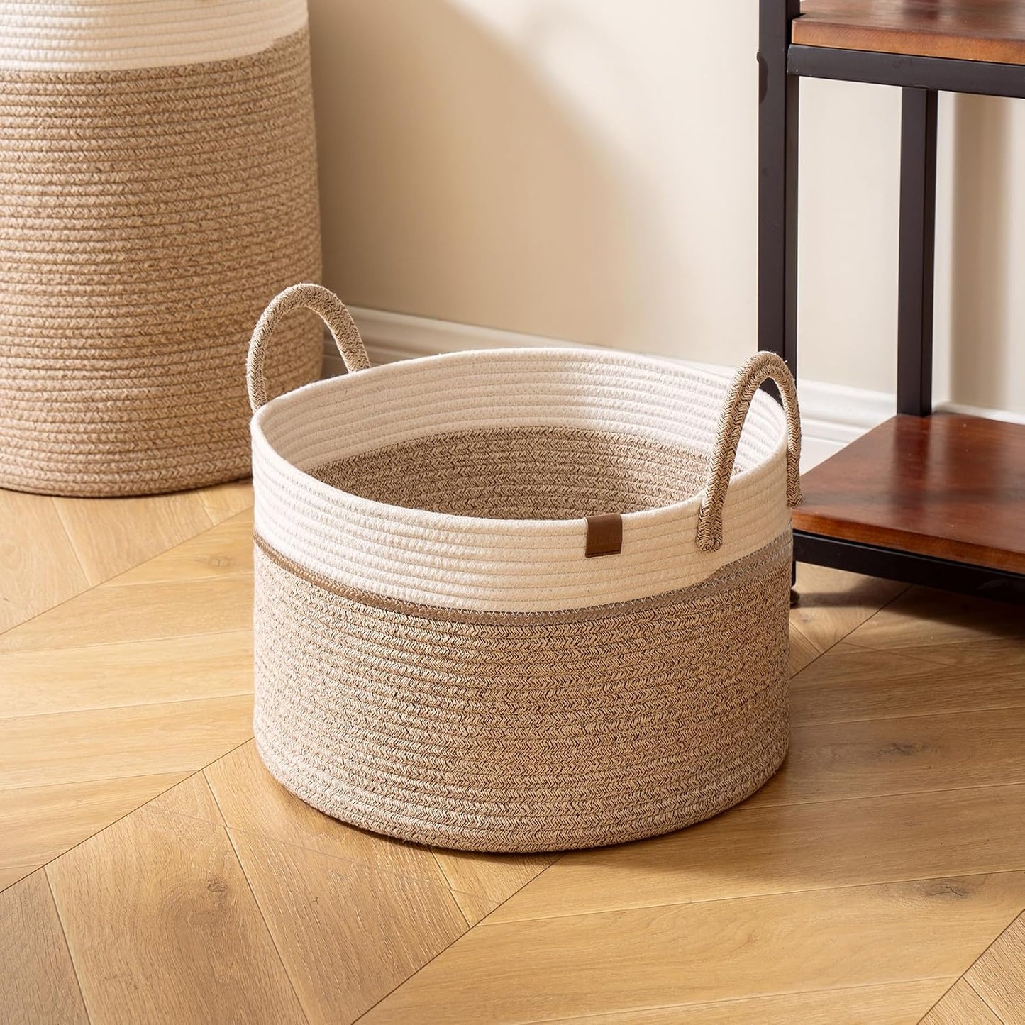 Woven Basket Rope Storage Baskets / White & Desert / S