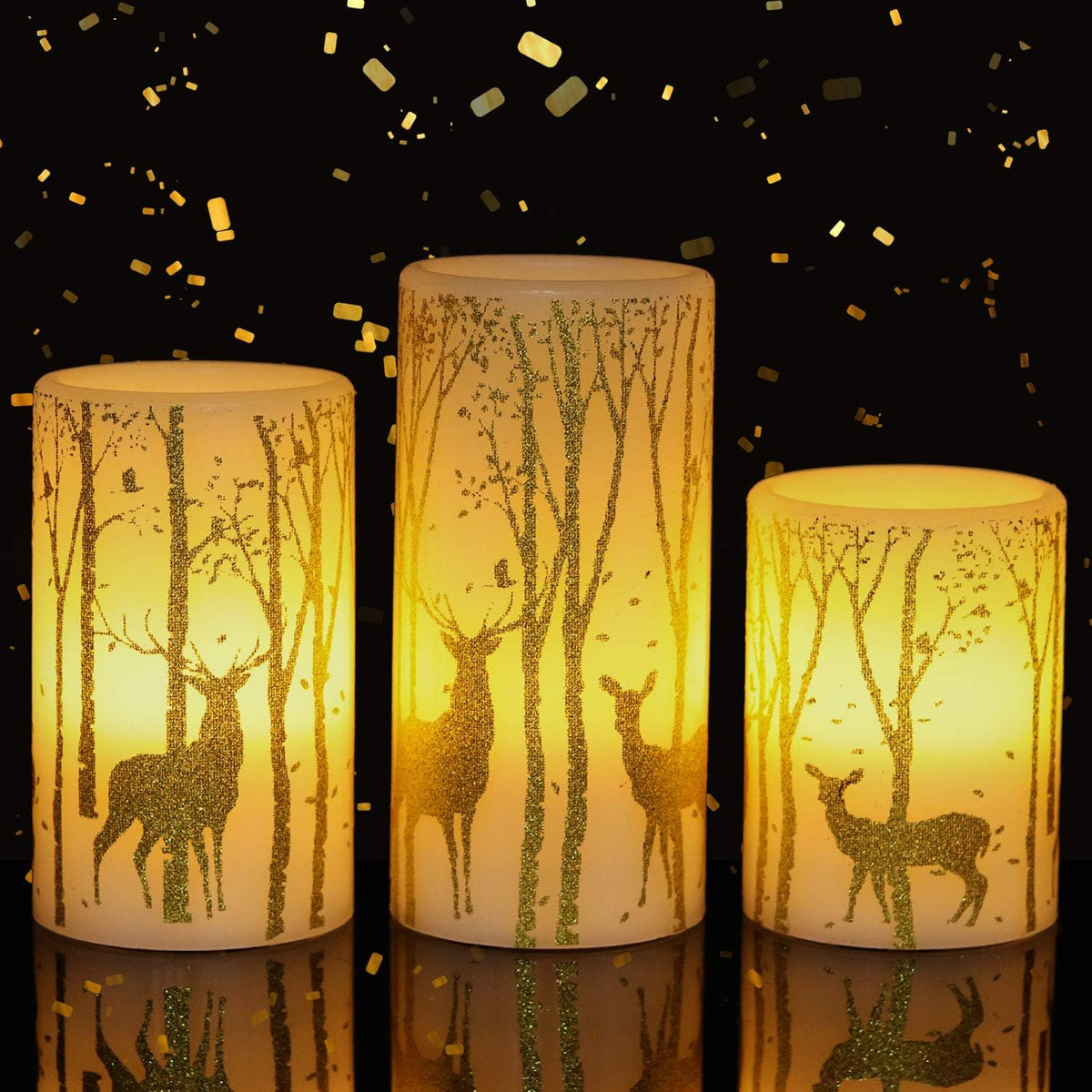 GenSwin Christmas Deer Flameless LED Candles Battery Operated with 6 Timer