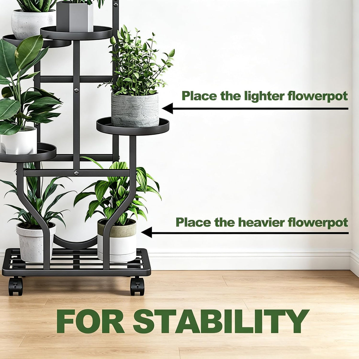 Plant Stand with Wheels, Black 6 Tier Metal Plant Shelf for Indoor Outdoor | Corner Plants Stand Indoor for Bedroom
