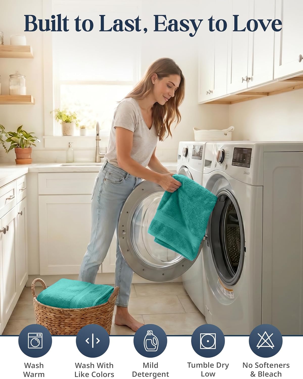 LANE LINEN Towel Set 6 Piece Soft Absorbent Quick Dry 100% Cotton - Teal | Towels And Washcloths - Terry Weave Comfort