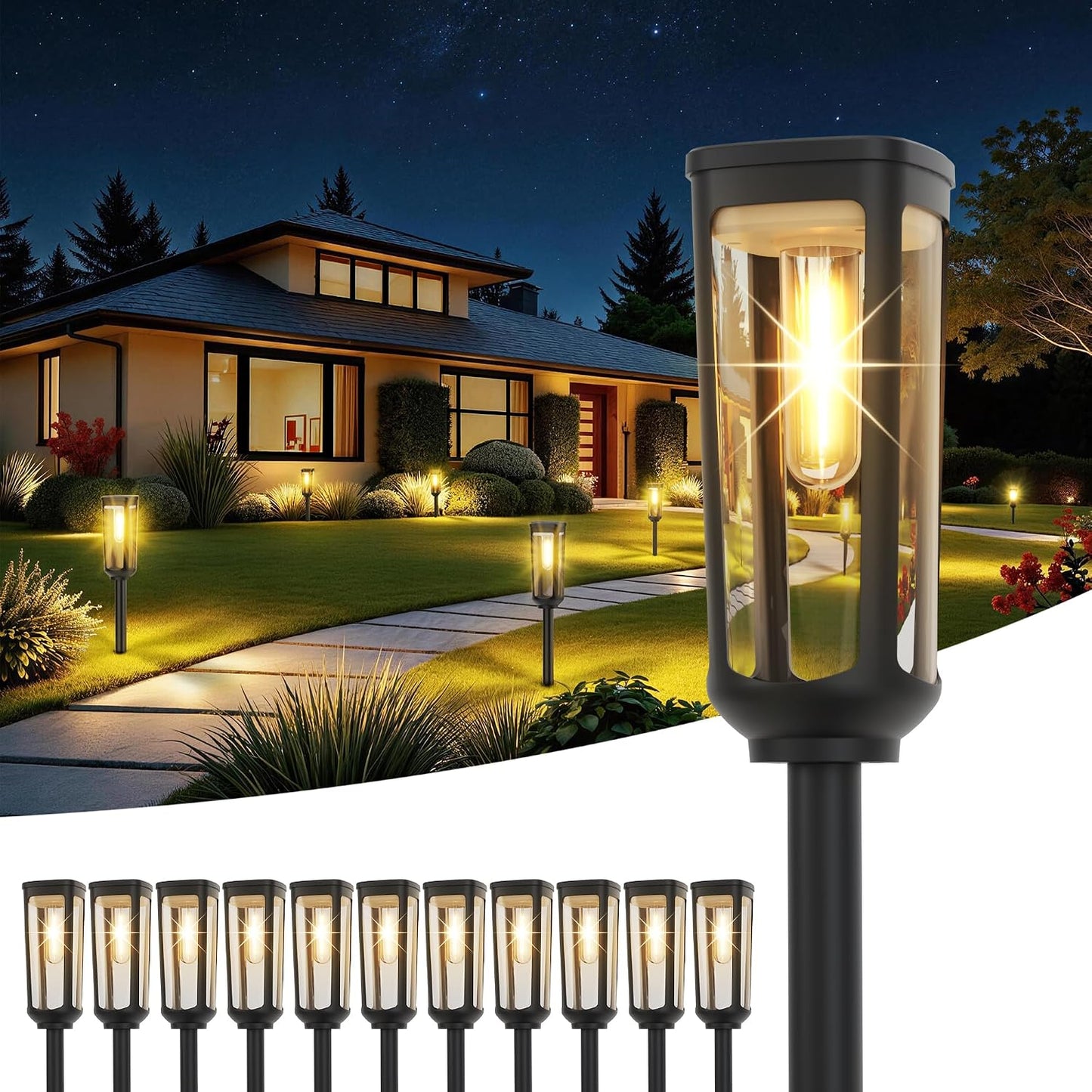 JEJOT Solar Pathway Lights Outdoor Waterproof, 12 Pack Solar Walkway Lights
