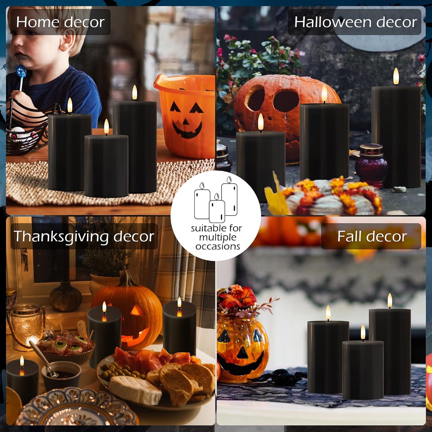 Halloween Flameless Candles with Remote, Battery Operated Candles | Gothic LED Candles, Real Wax Flickering Flameless