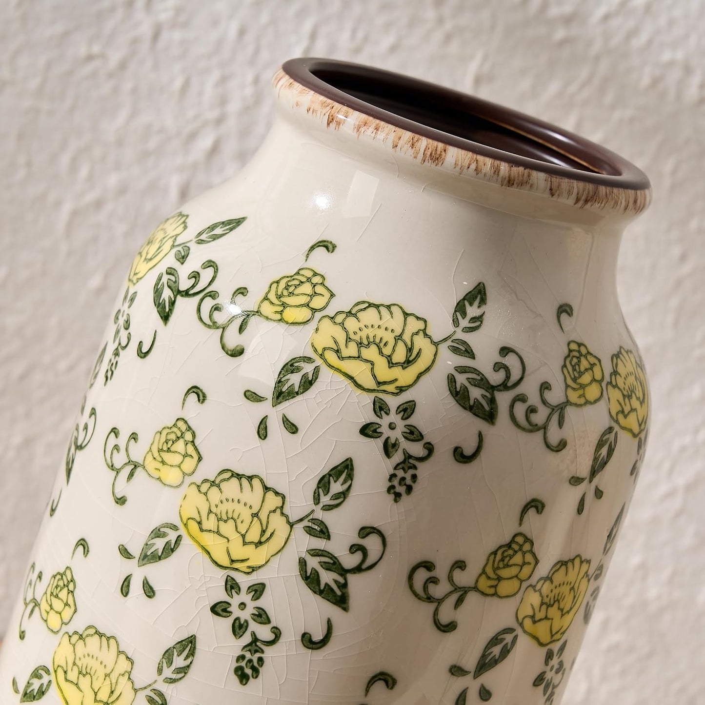 Ceramic Vintage Pastoral Vase / 18049-yellow Rose / 8.78 Inch