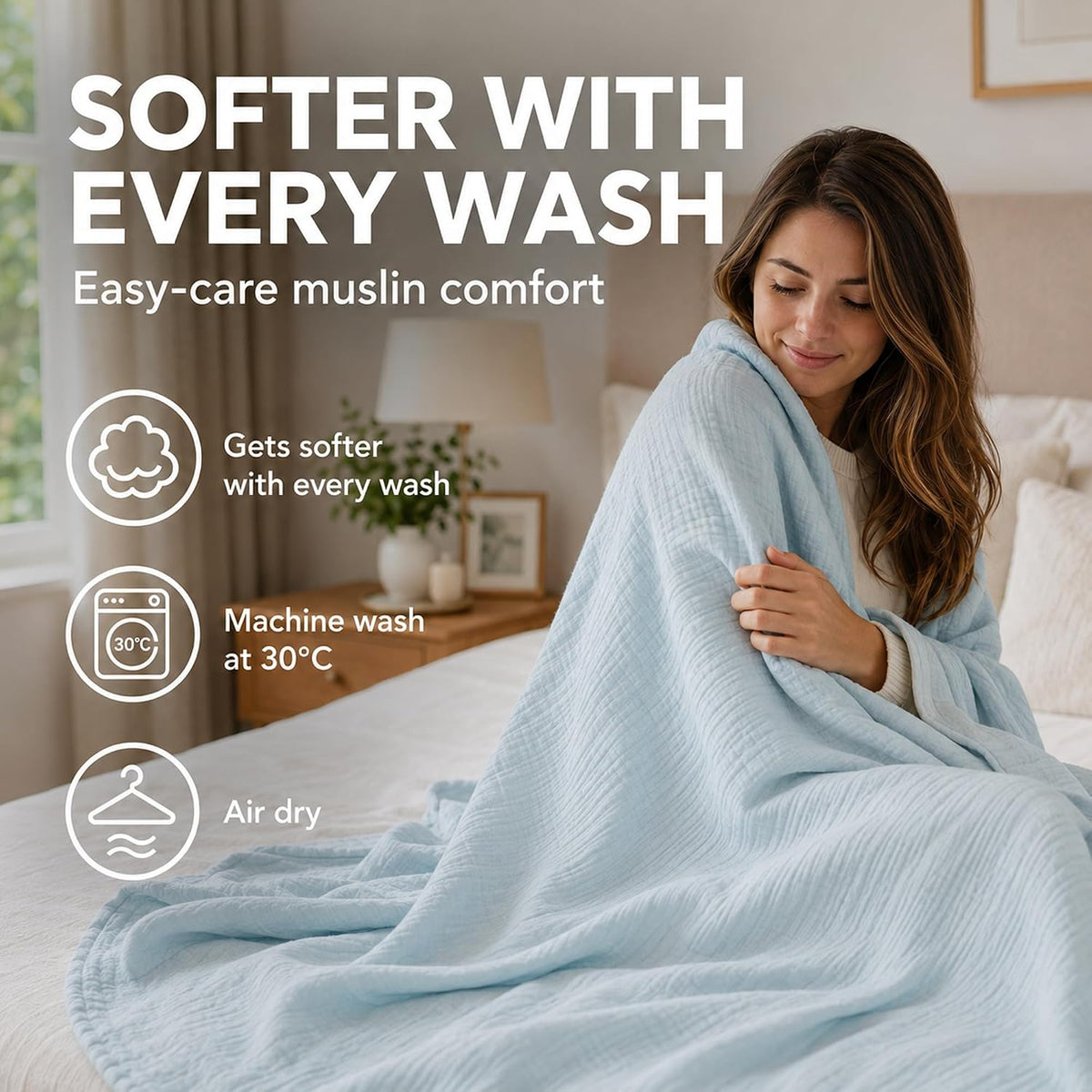 100% Turkish Cotton Muslin Blanket: Thin Cooling Summer 79x90 - Aqua Green
