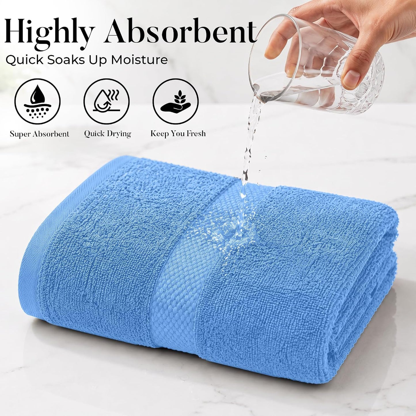 DAN RIVER 600 GSM Cotton Large Bath Towels Set of 4, 27 x 54 Inches, M-Blue | Larger & Lighter Weight Towels for