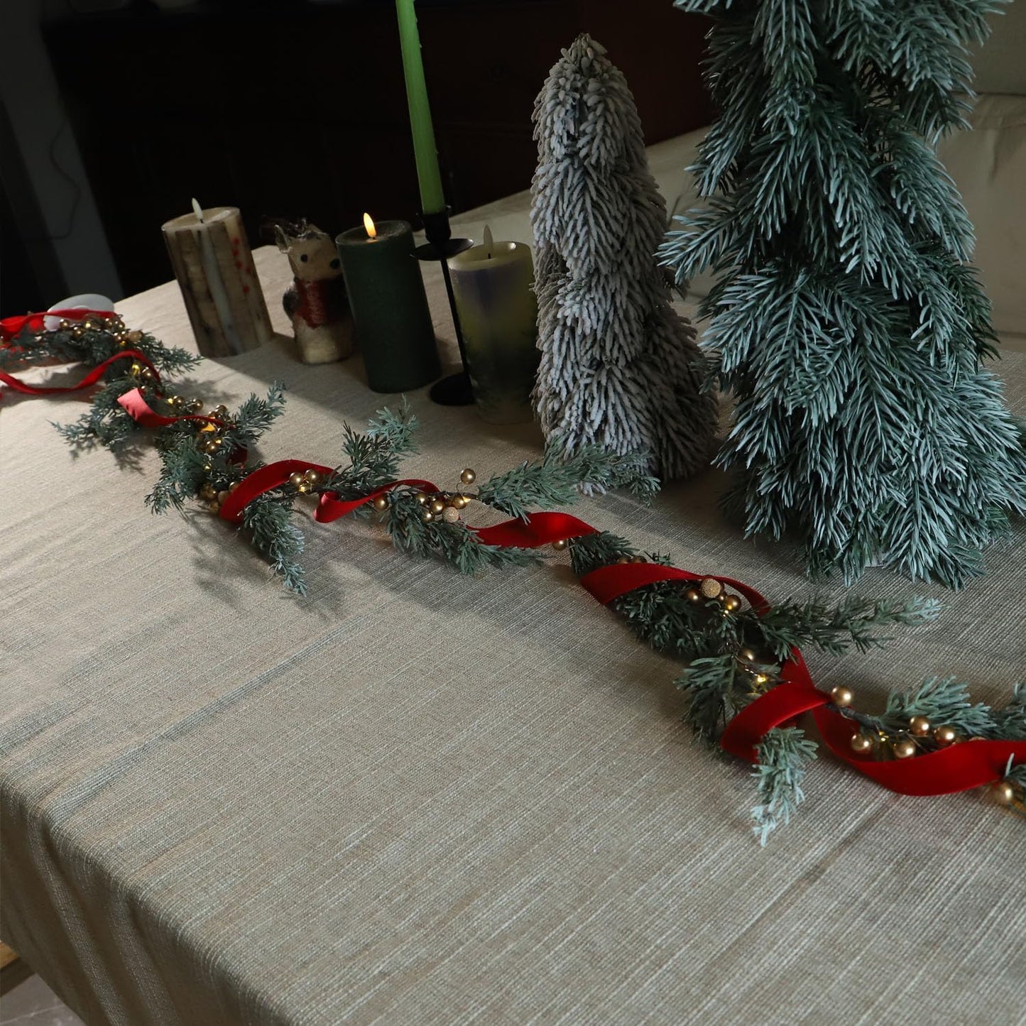 MIYA LIFE Evergreen Pine String Lights & Gold Berry 6.5FT & 25LEDs Lush Christmas Garland with Lights Battery Operated