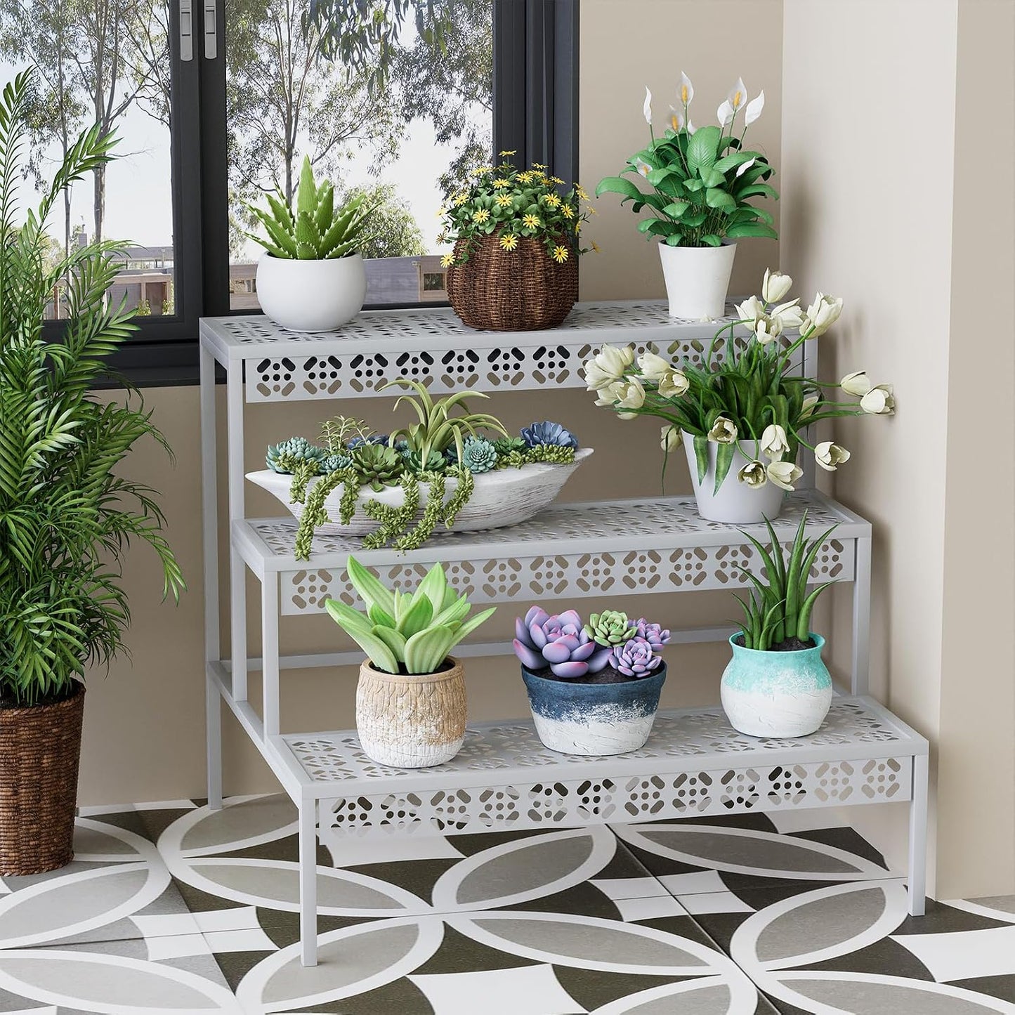 Garden 4 you 3-Tier Rectangular Metal Plant Stand, Ladder Flower Pot Rack | 3-tier stair style,Rectangular heavy-duty