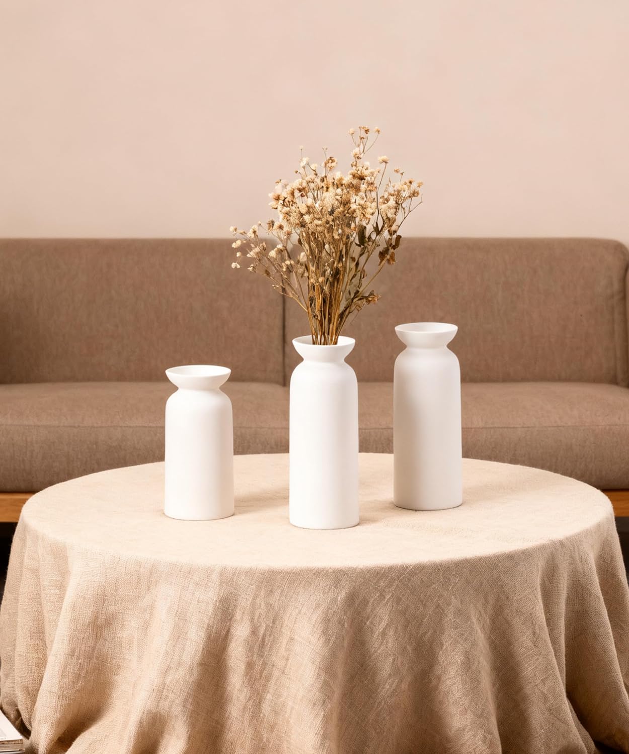 White Ceramic Vase Small Flower Vases for Decor Modern Boho Farmhouse Style / White-vt12 / Set of 3