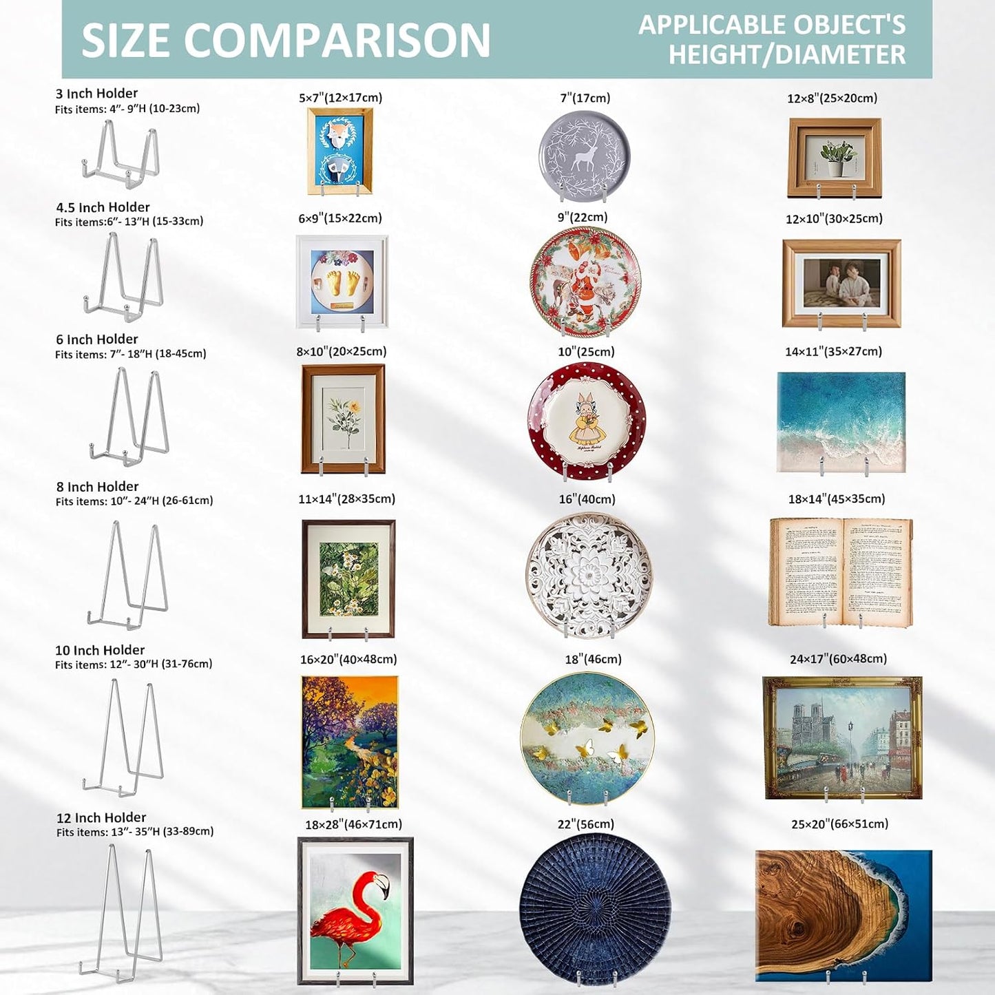 Large Plate Holder Display Stand - 12 inch Super Tall Big Plate Stands for Heavy Duty Display - Metal Picture Frame