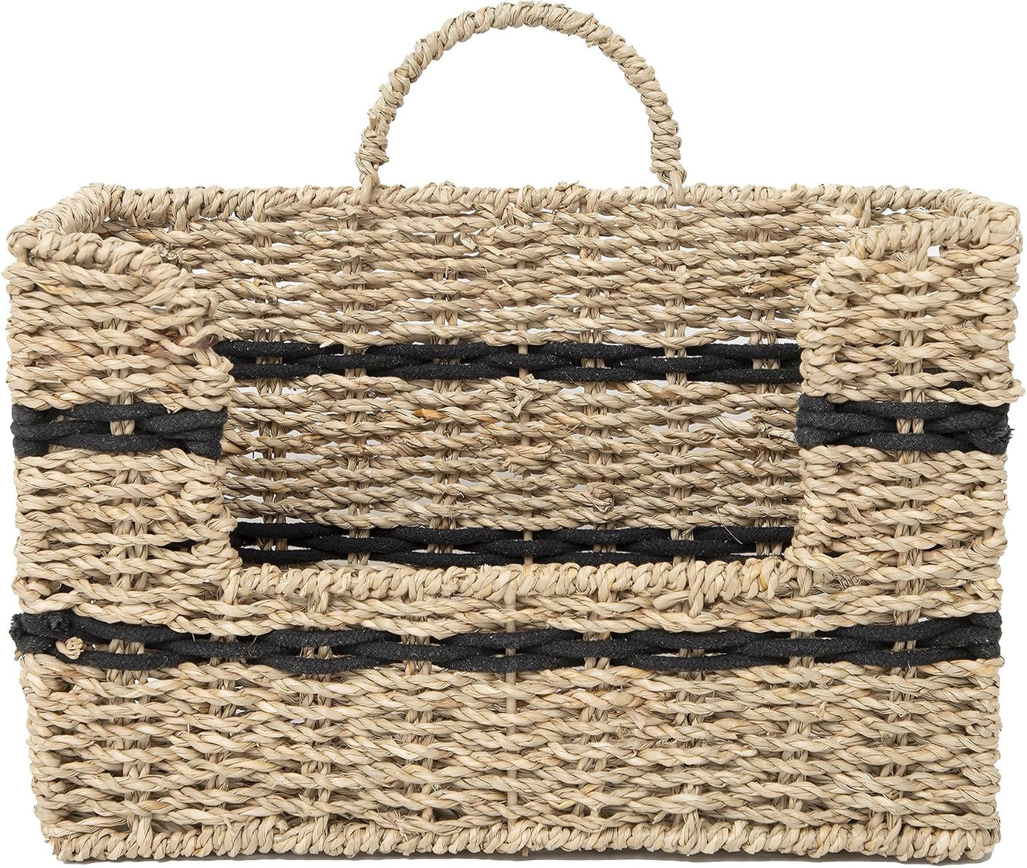 Handmade Seagrass Woven Hanging Basket / Rectangular Opening / Black / 11.81 x 4.33 x 7.87