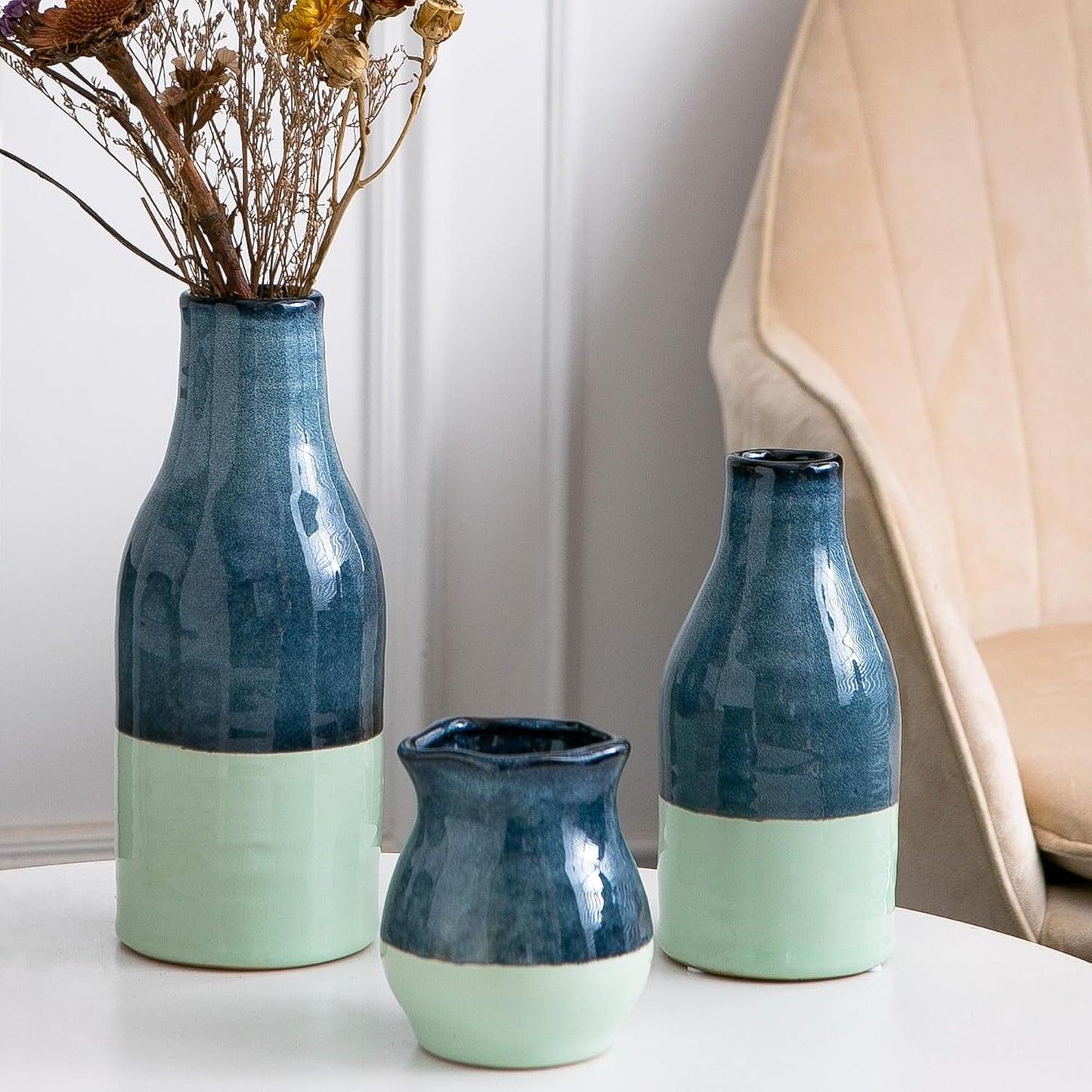 Ceramic Vase Set 3 / Green and Blue Vase Set