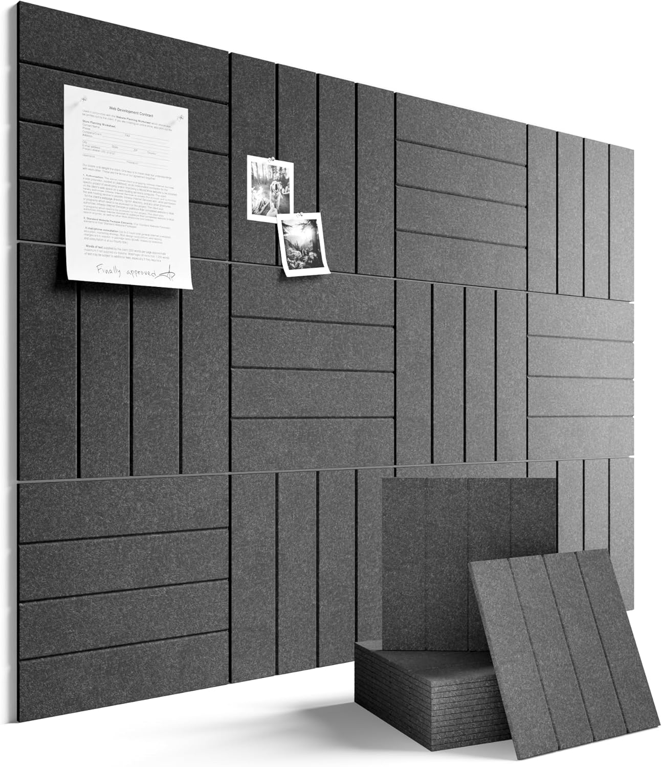 Fluxynara 48" x 36" Large Felt Bulletin Board, Charcoal Gray
