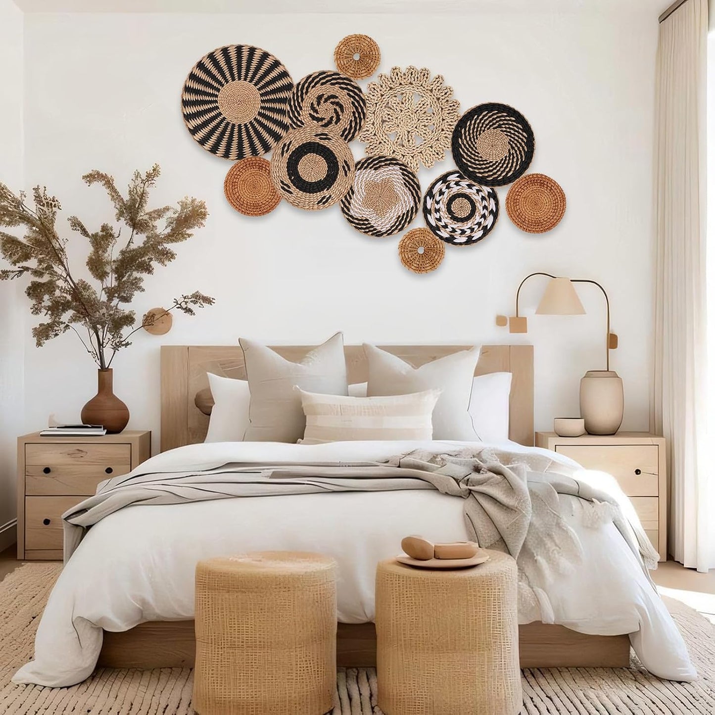Boho Wall Basket Decor / Black Retro / Set of 11
