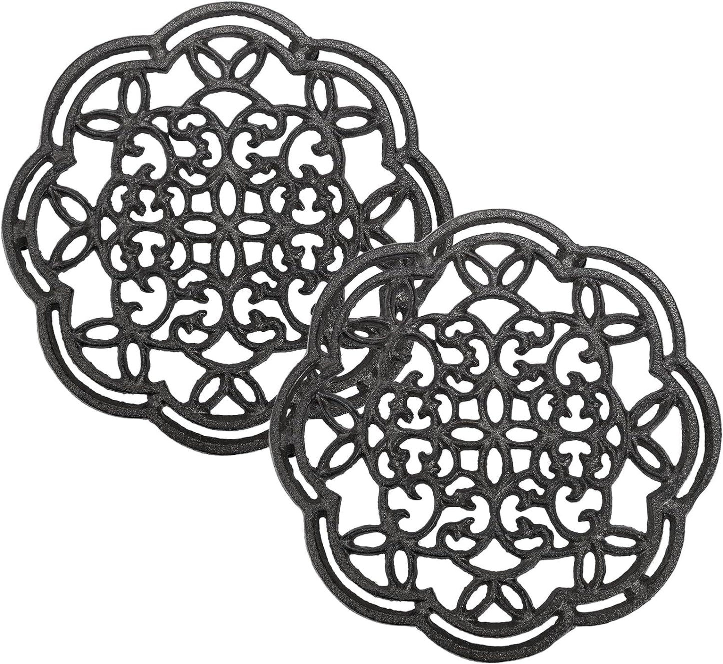 Yopay 2 Pack Cast Iron Trivet Heavy Duty, 7.7 inch Round Metal Trivet for Hot Pans or Teapot, Rustproof Pot Stands