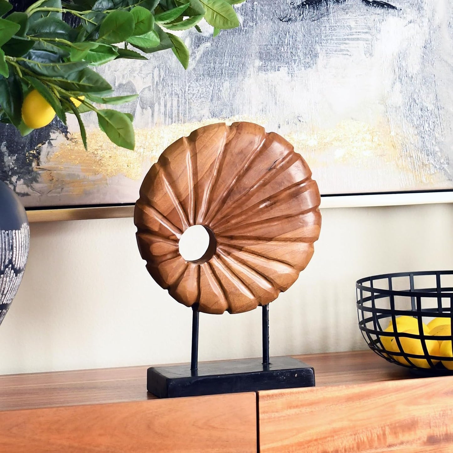 Teak Sculpture Home Décor / 13.8 x 9.8 x 3.5