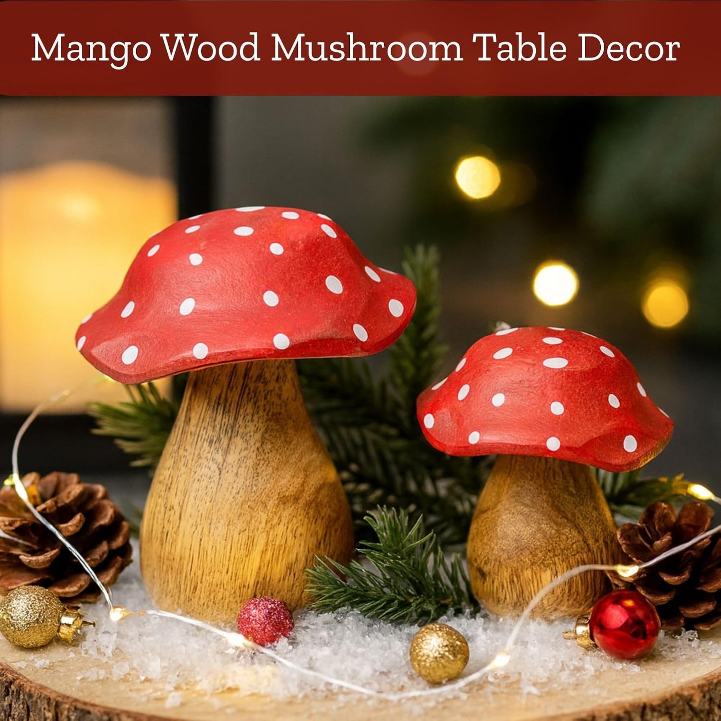 Wooden Mushrooms Decorative Figurines / Red / Set of 2