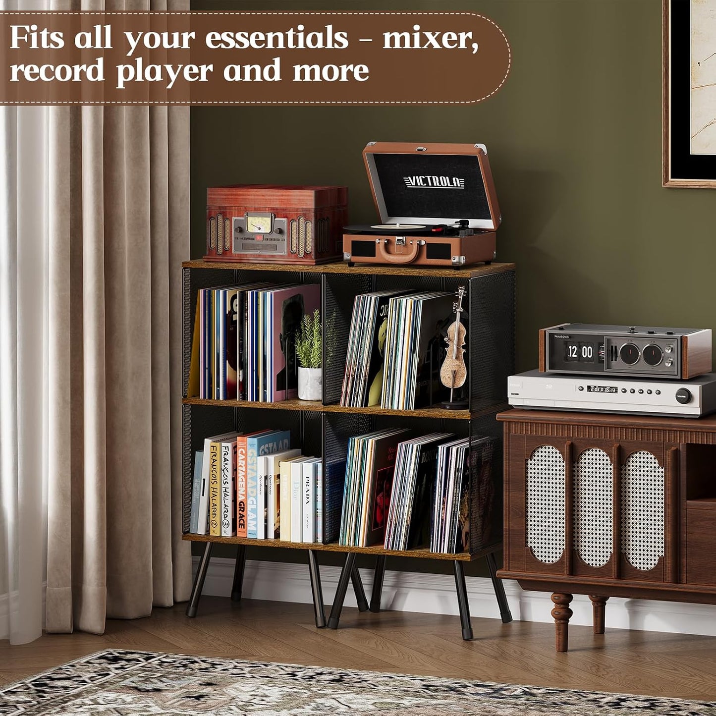 X-cosrack 3-Tier Record Player Stand, Turntable Stand with Storage up to 200 Albums, Corner Vinyl Record Holder with