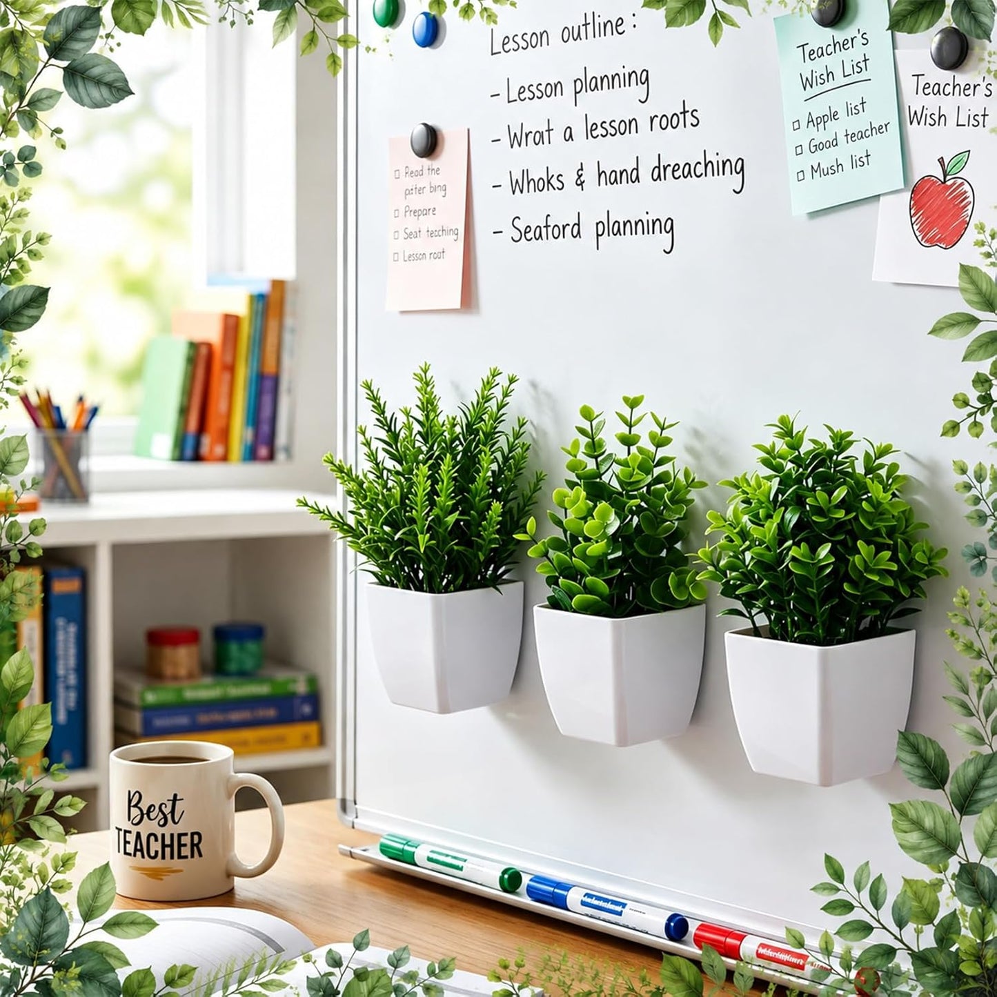 Magnetic Plants Classroom Decor Artificial Potted Potted Mini Fake Plants / Greenery / Set of 3