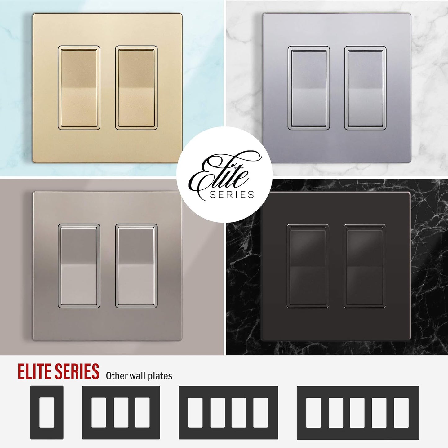 ENERLITES 2-Gang SIlver Screwless Decorator Wall Plate Outlet Cover, 10 Pack