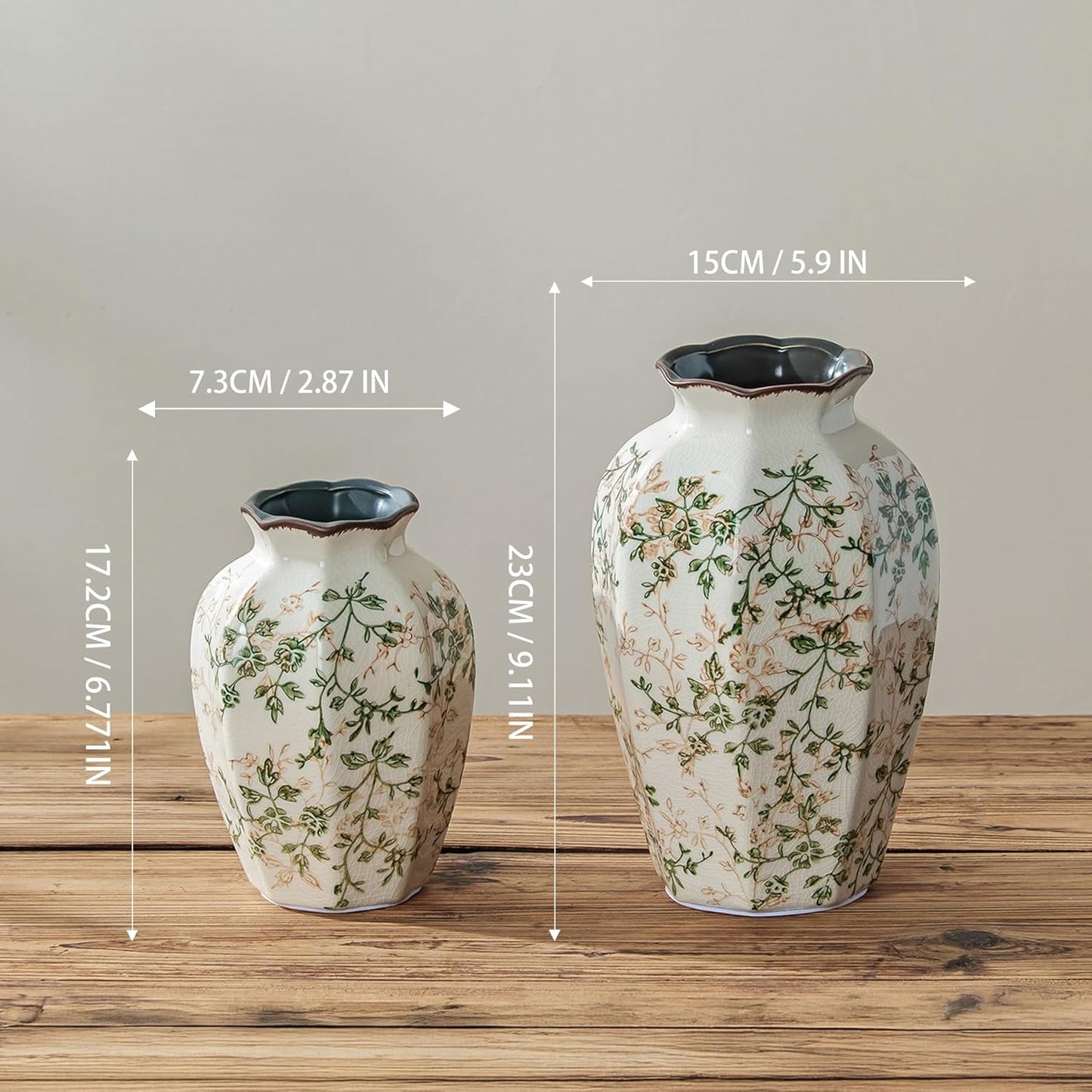 Ceramic Flower Vase / 03-green and Beige