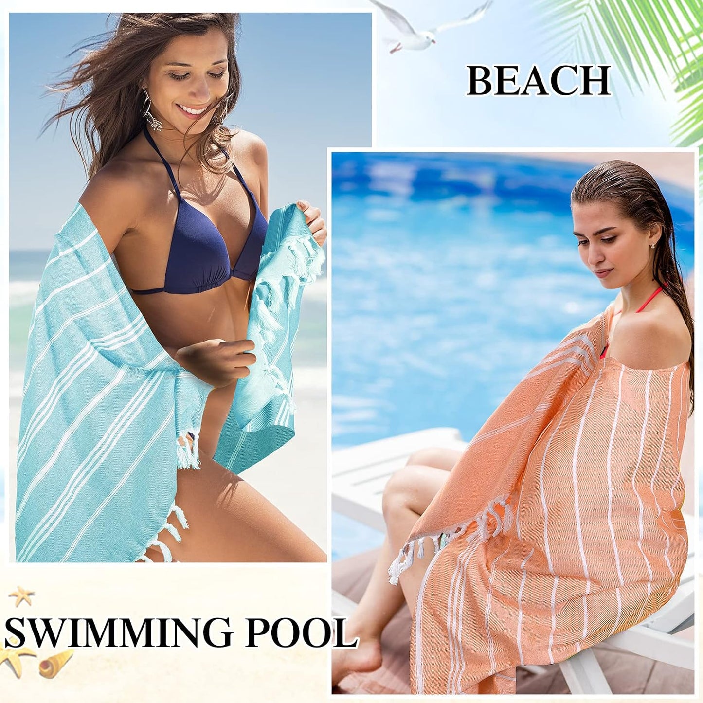 Moukeren 12 Pcs Turkish Beach Towels, Oversized Cotton Bath Towels Lightweight Quick Dry 35 x 71 Inches Turkish Blanket